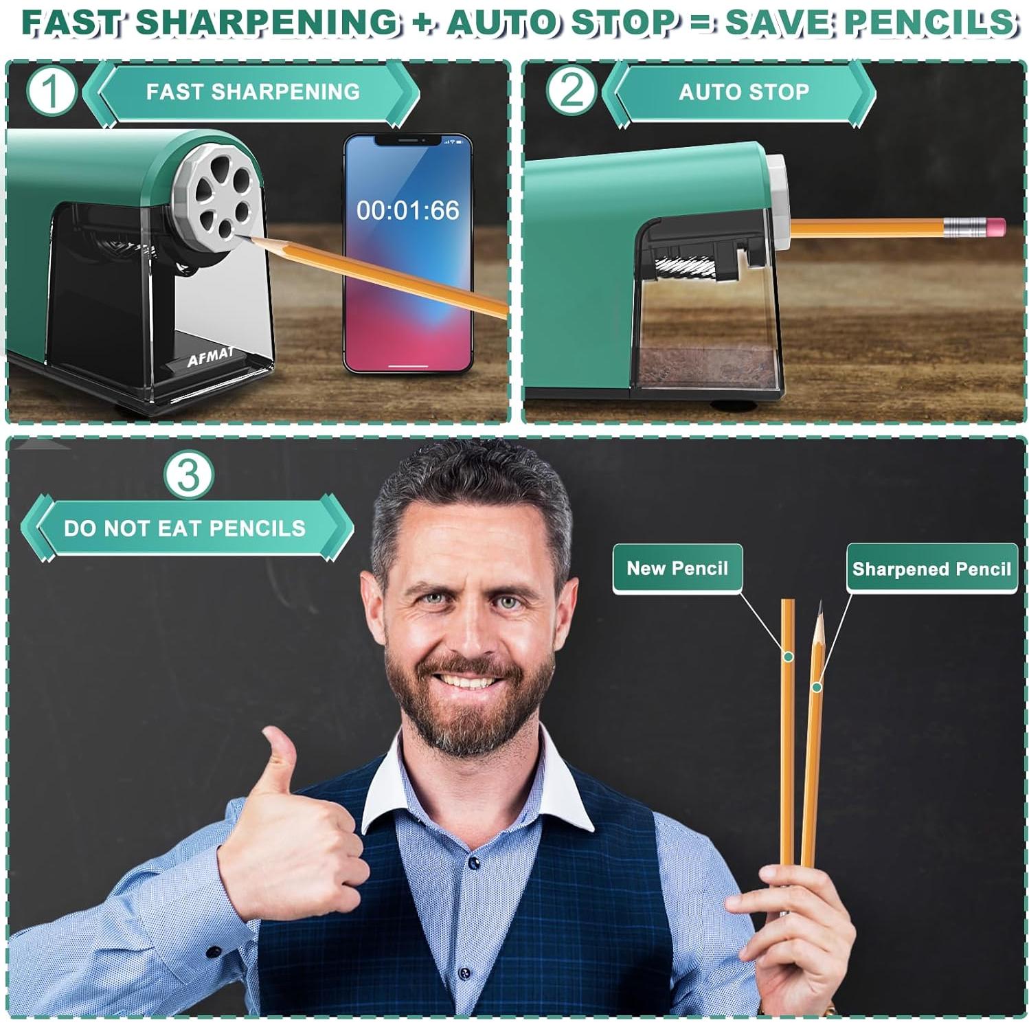 Sacapuntas Eléctrico AFMAT Verde 6 Agujeros Ahorra Lápices