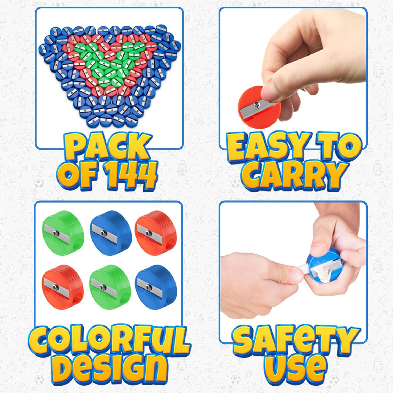 Afiladores de lápiz Bedwina - Paquete de 144 mini colores