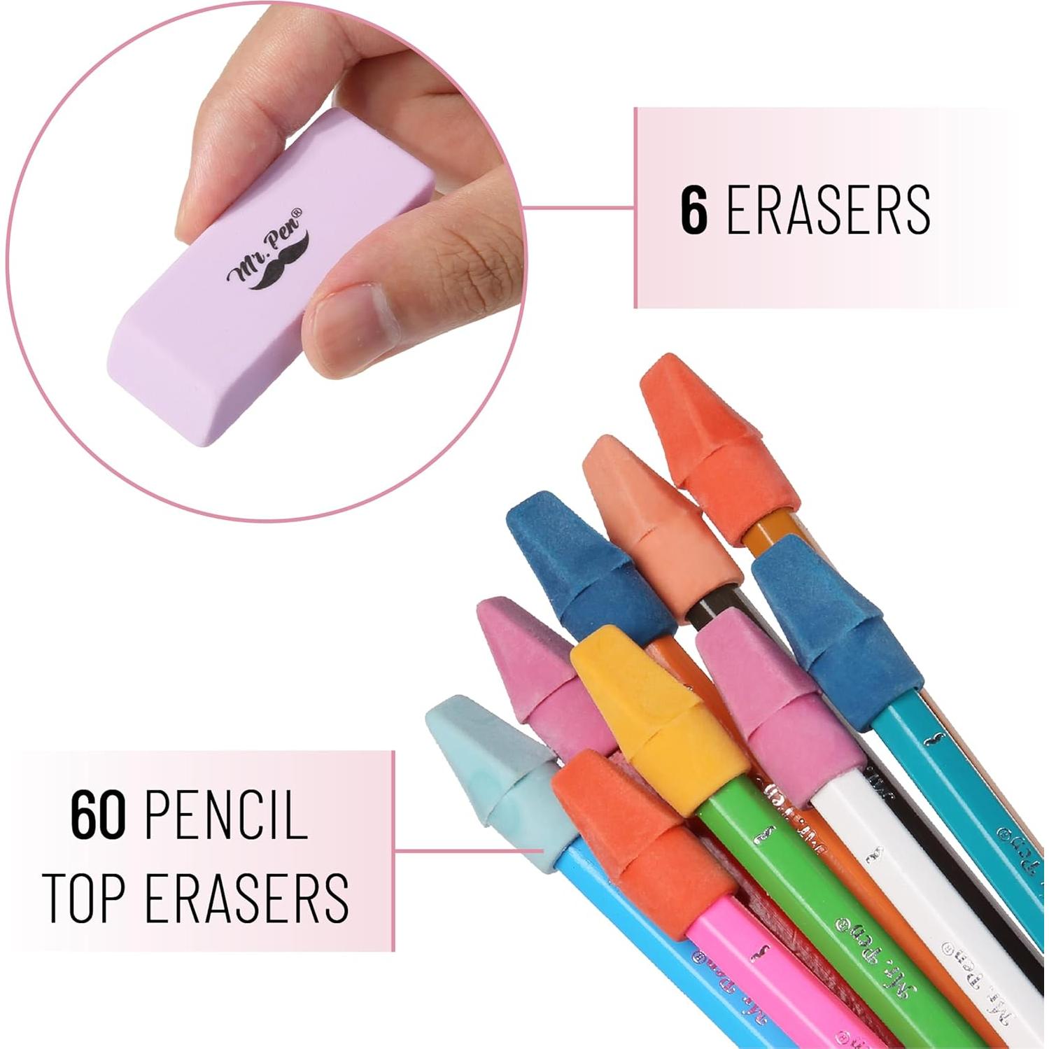Juego de Borradores de Lápiz Mr. Pen 66 Piezas Colores Pastel