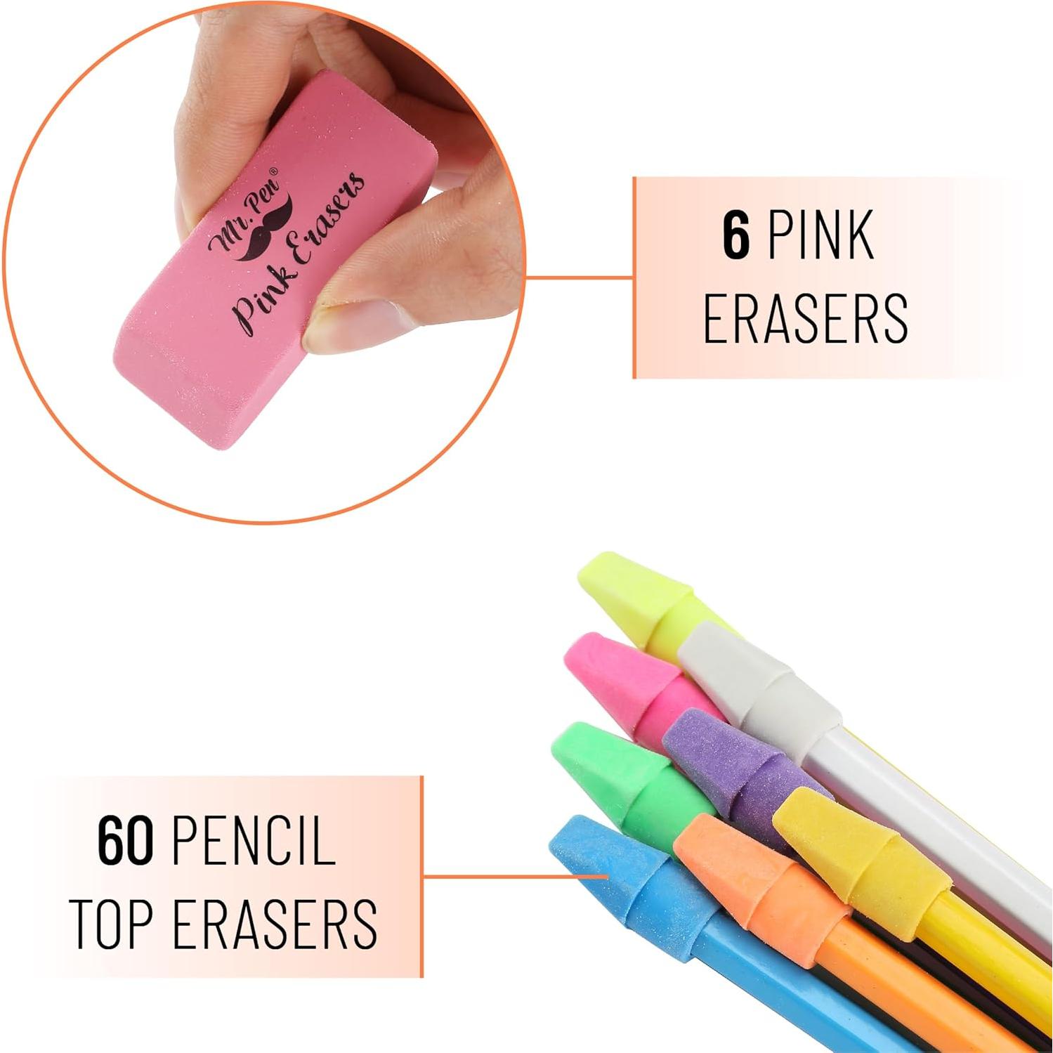 Conjunto de Gomas de Borrar Rosa Mr. Pen - 6pc Premium y 60pc Coloridas