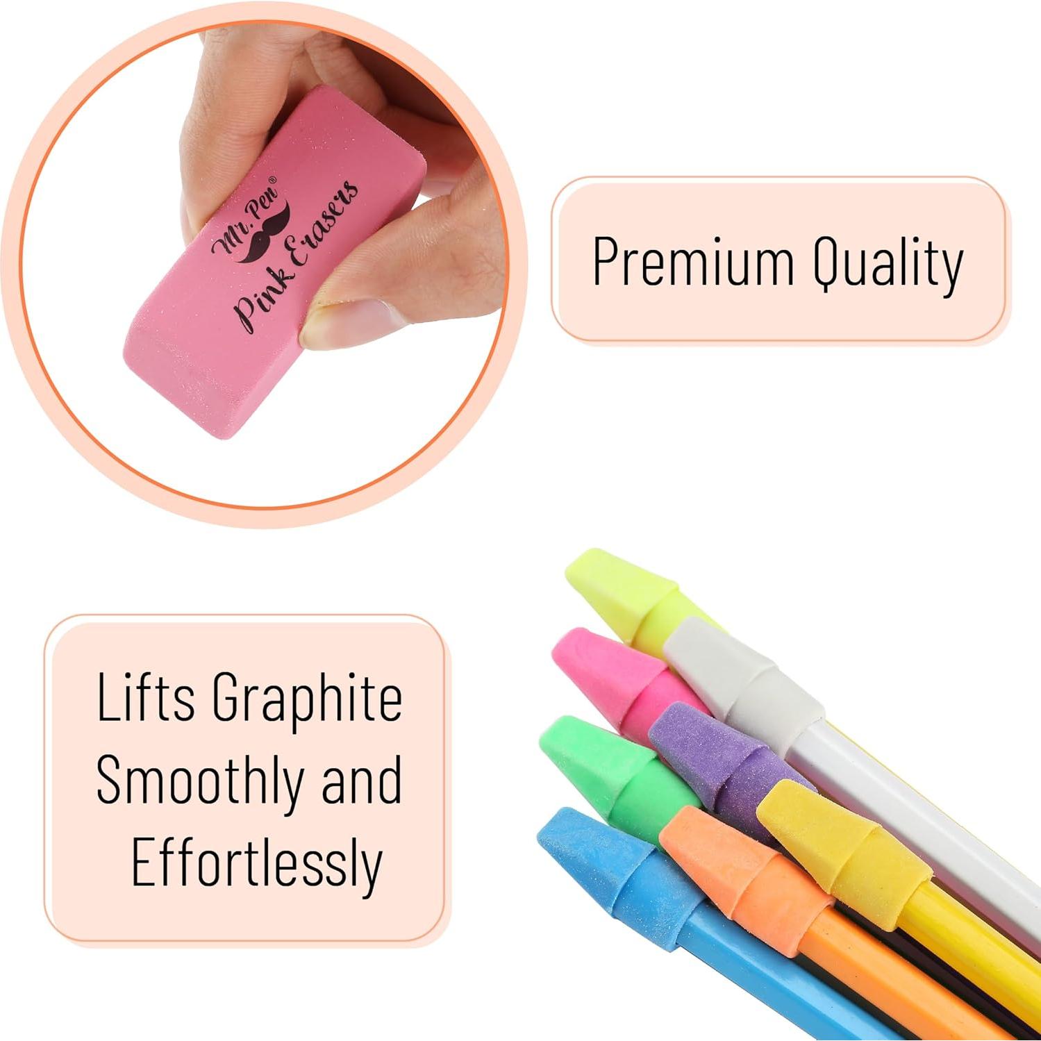 Conjunto de Gomas de Borrar Rosa Mr. Pen - 6pc Premium y 60pc Coloridas