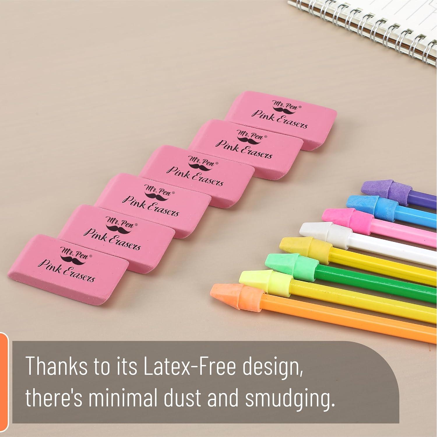 Conjunto de Gomas de Borrar Rosa Mr. Pen - 6pc Premium y 60pc Coloridas