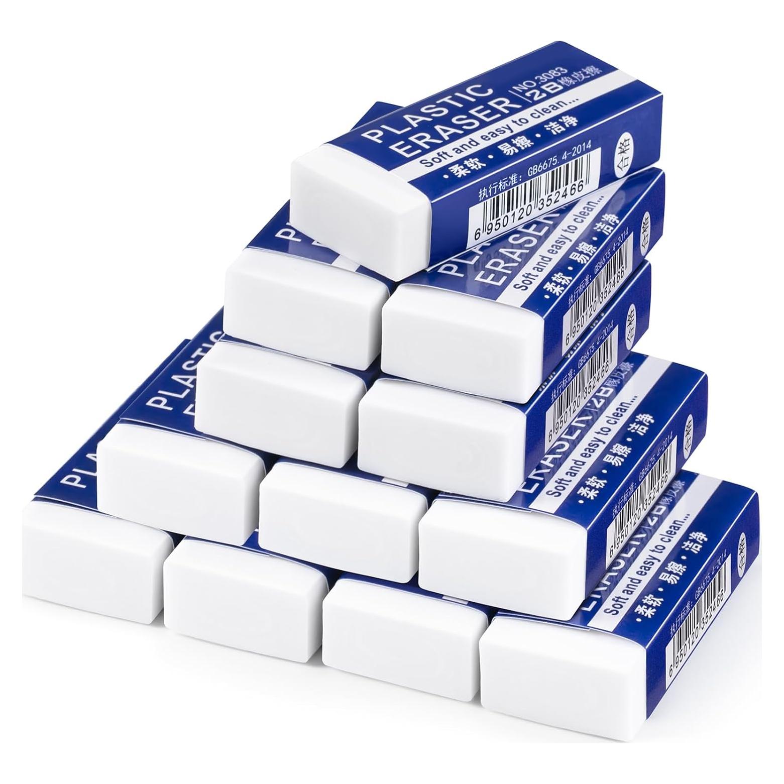 Paquete de 12 Gomas de Borrar Pocurhi Rectangulares Blancas