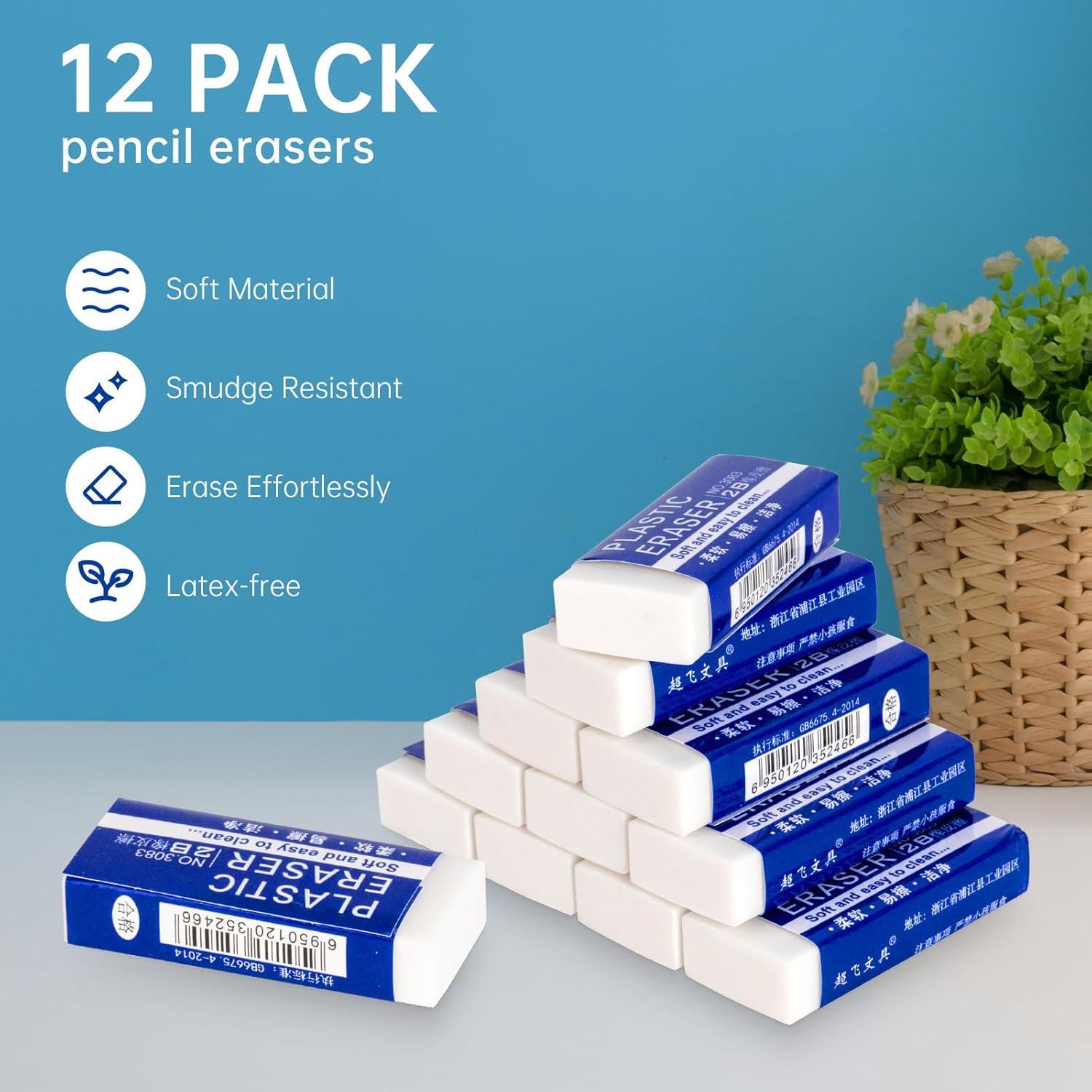 Paquete de 12 Gomas de Borrar Pocurhi Rectangulares Blancas