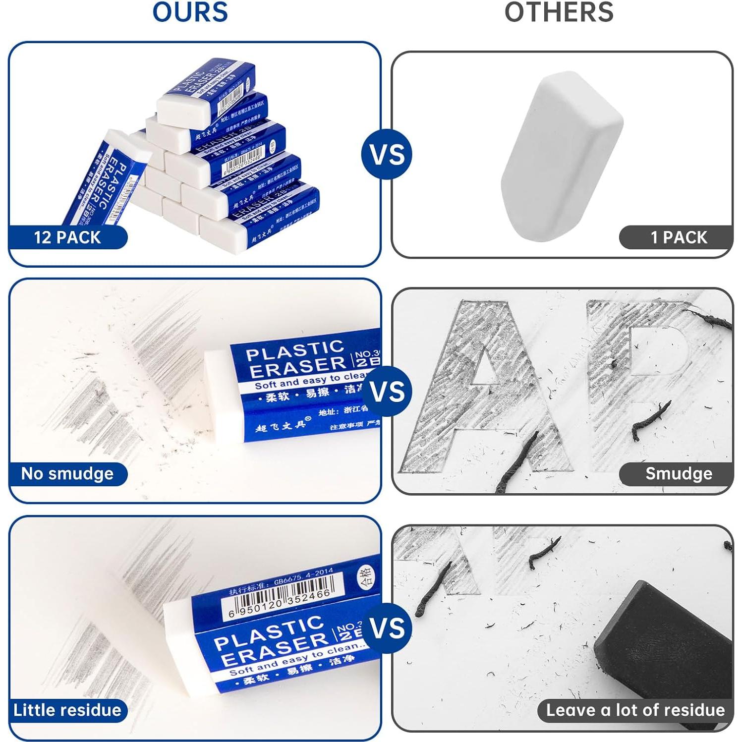 Paquete de 12 Gomas de Borrar Pocurhi Rectangulares Blancas