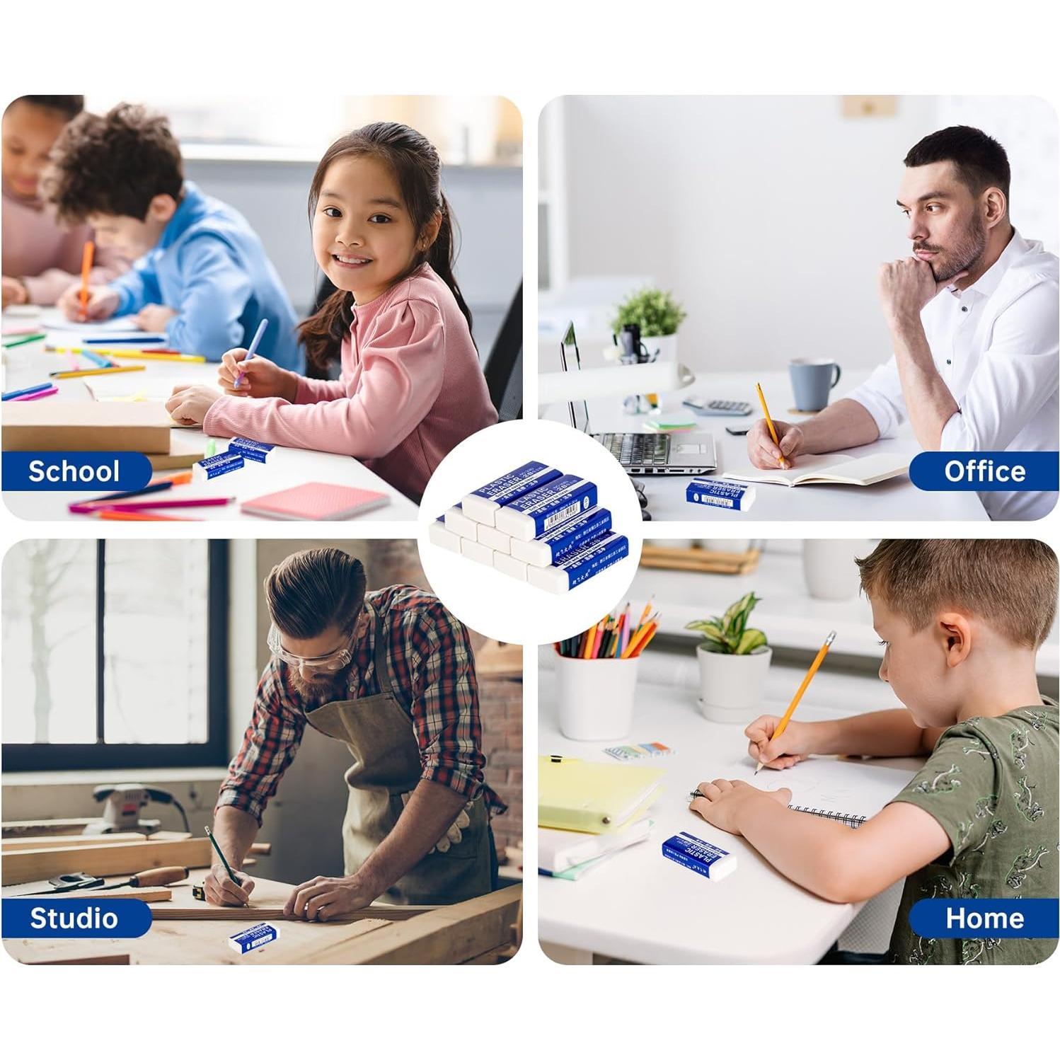 Paquete de 12 Gomas de Borrar Pocurhi Rectangulares Blancas