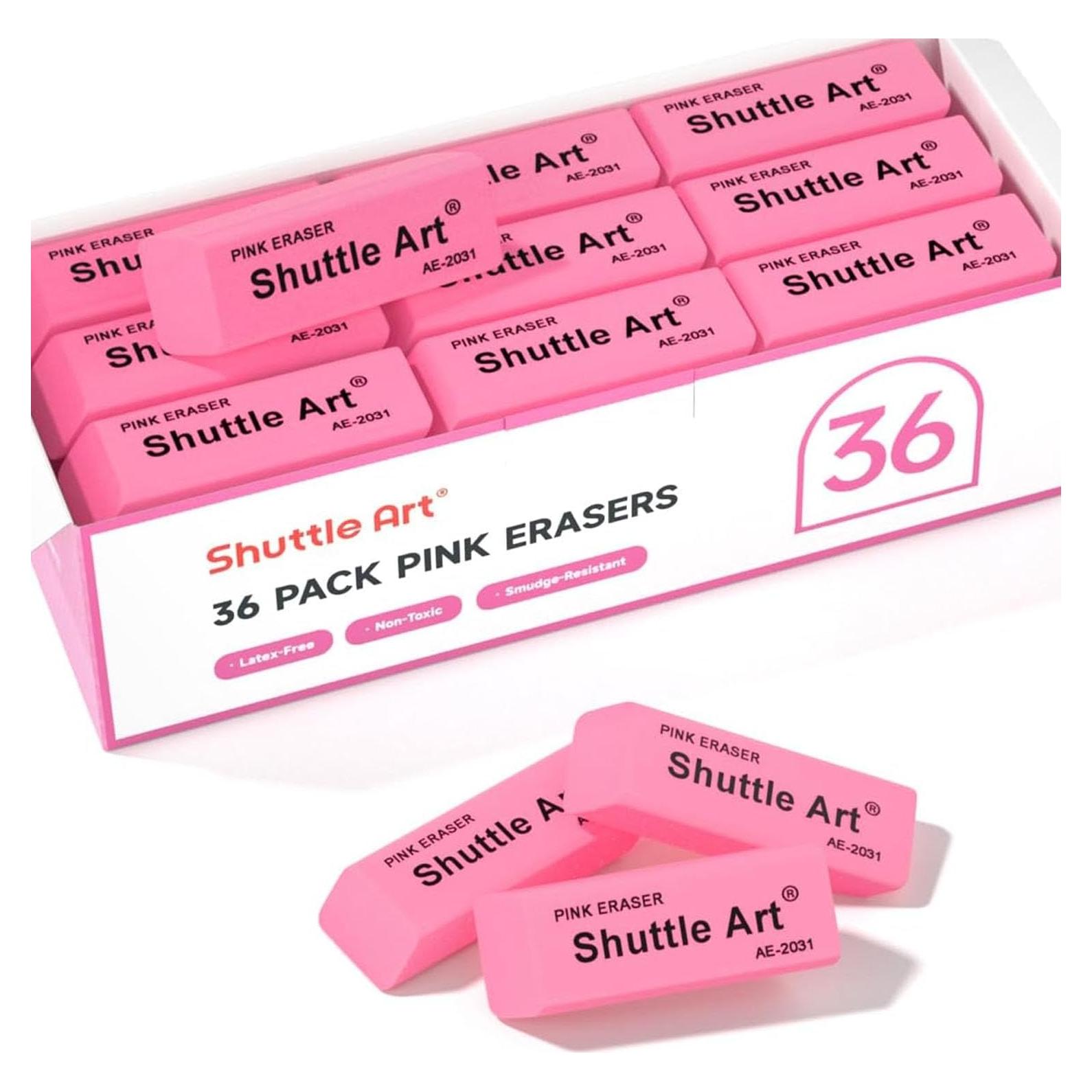Borradores Rosados Shuttle Art, Paquete de 36 Unidades, Sin Látex