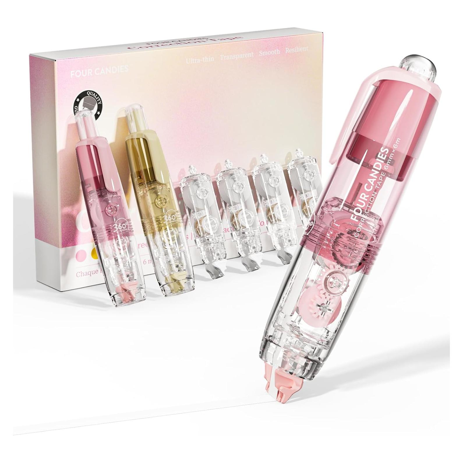 Cinta Correctora Retráctil Four Candies 2PCS Durazno Rosa