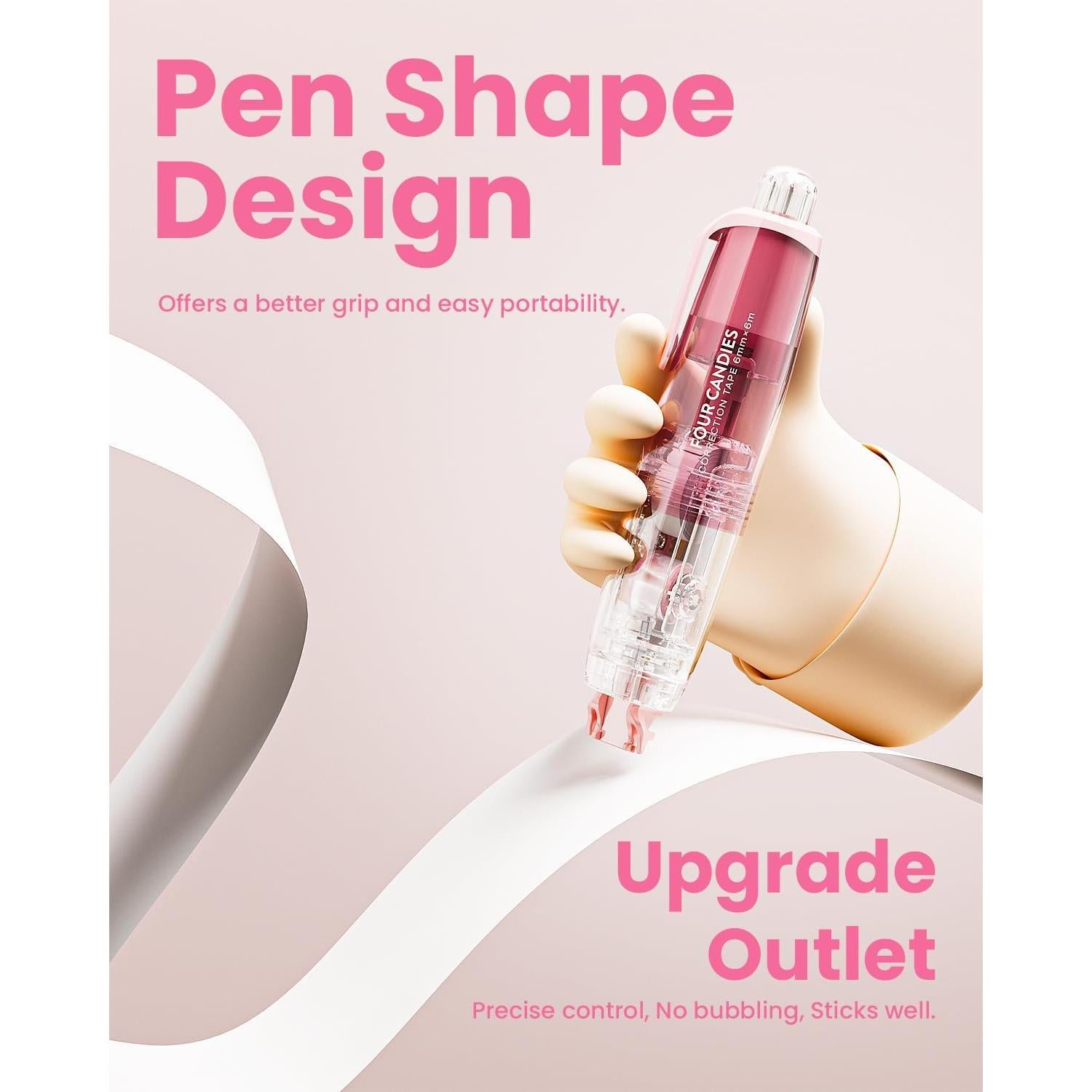 Cinta Correctora Retráctil Four Candies 2PCS Durazno Rosa