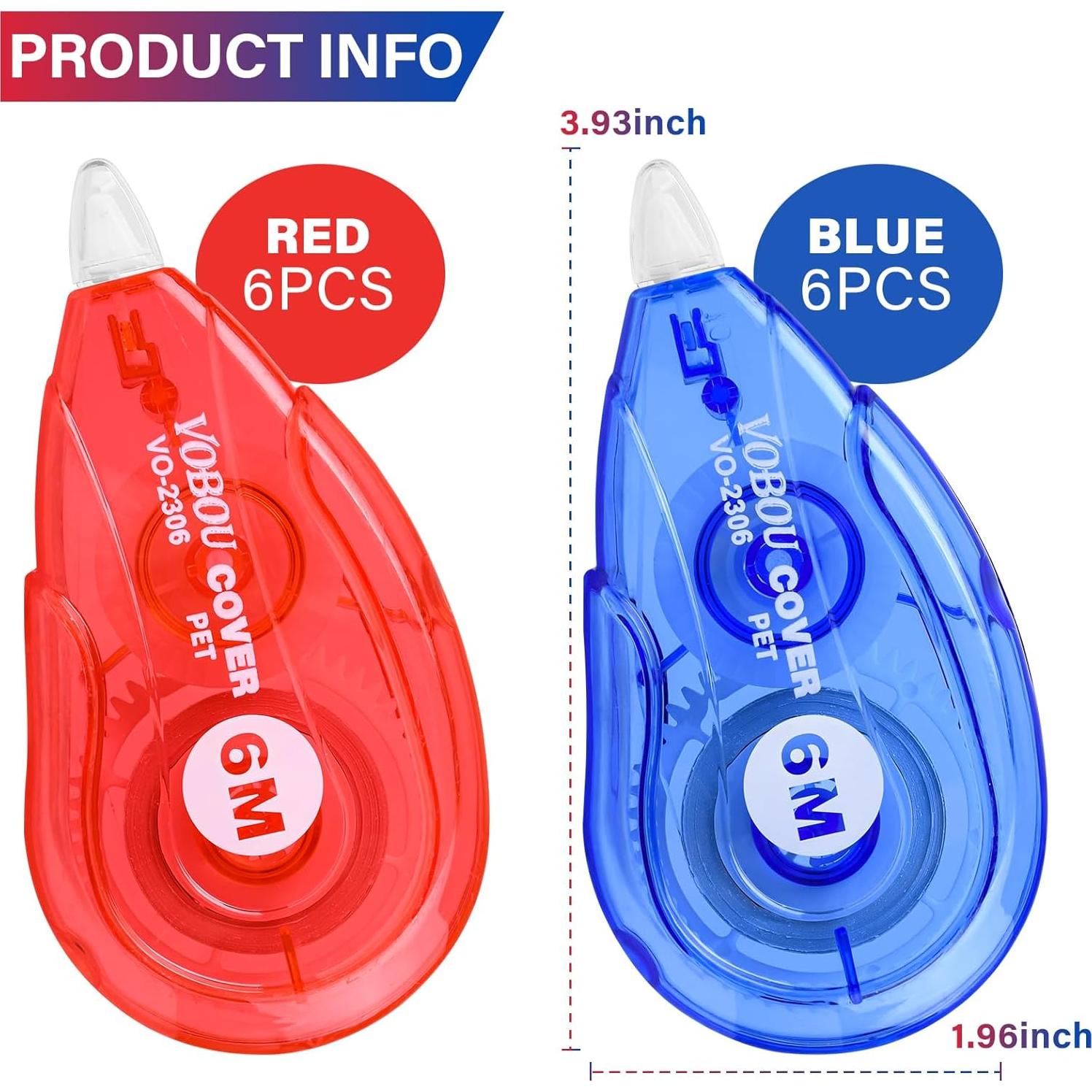 Cinta Correctora Vobou 12 Unidades Rojo y Azul 6M x 0.5cm