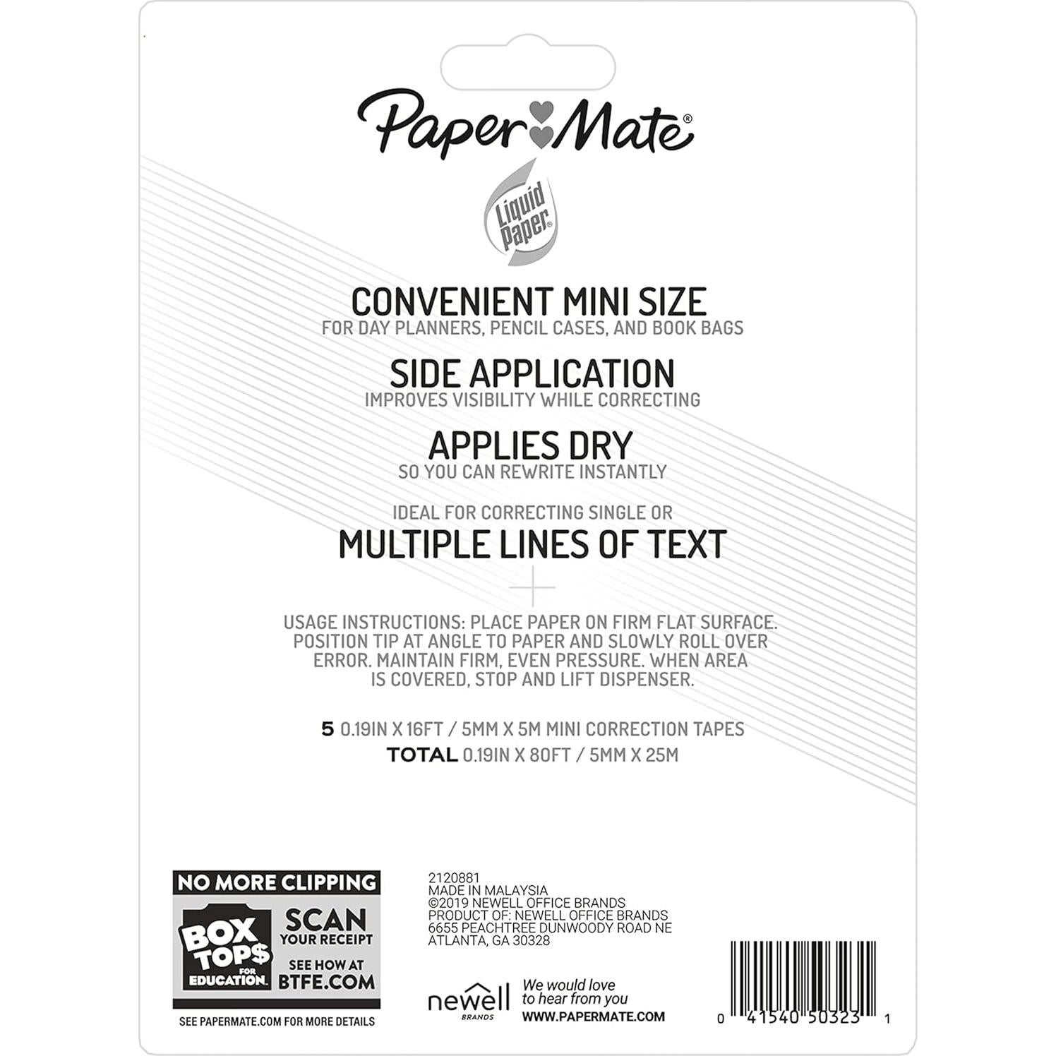 Cinta Correctora Liquid Paper Mini Paper Mate, 5 Colores