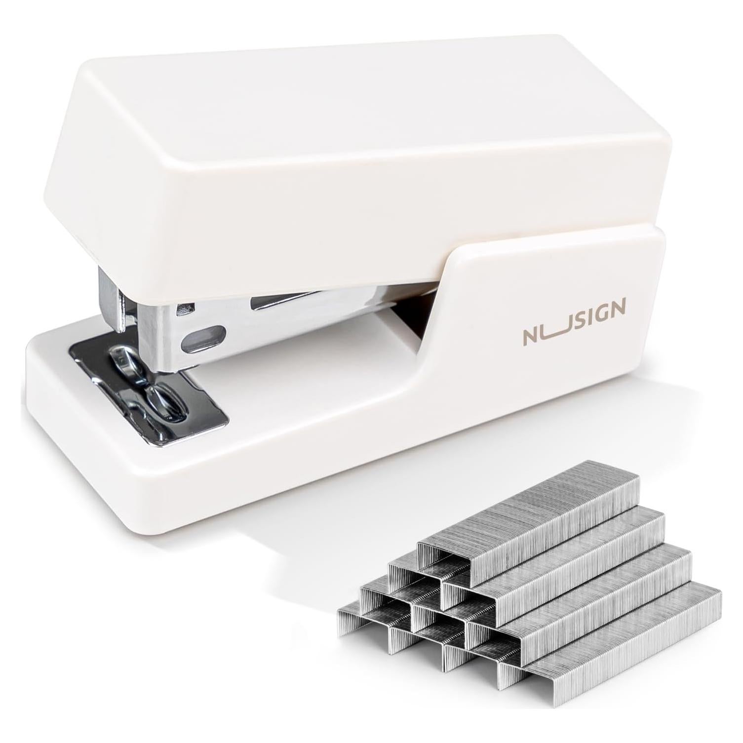 Mini Grapadora NUSIGN Blanca con 830 Grapas, Capacidad 25 Hojas
