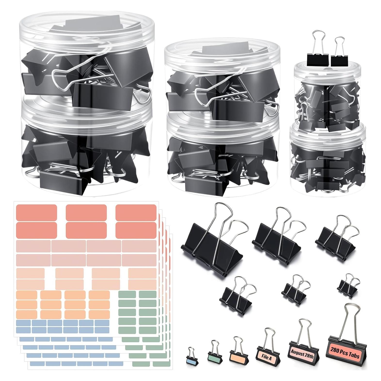 208 Clips de Carpeta Fuyoooo con Etiquetas Adhesivas - 6 Tamaños