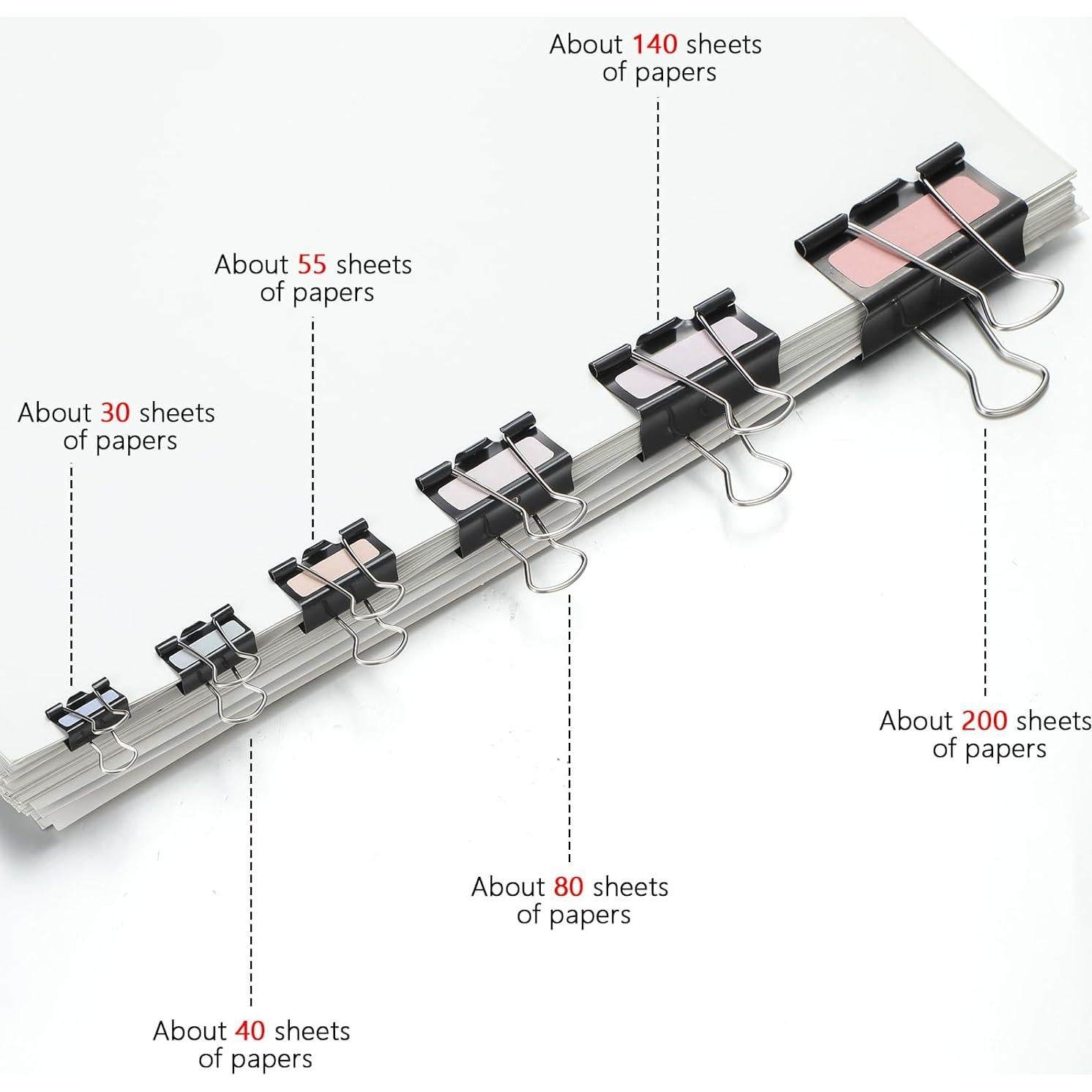 208 Clips de Carpeta Fuyoooo con Etiquetas Adhesivas - 6 Tamaños
