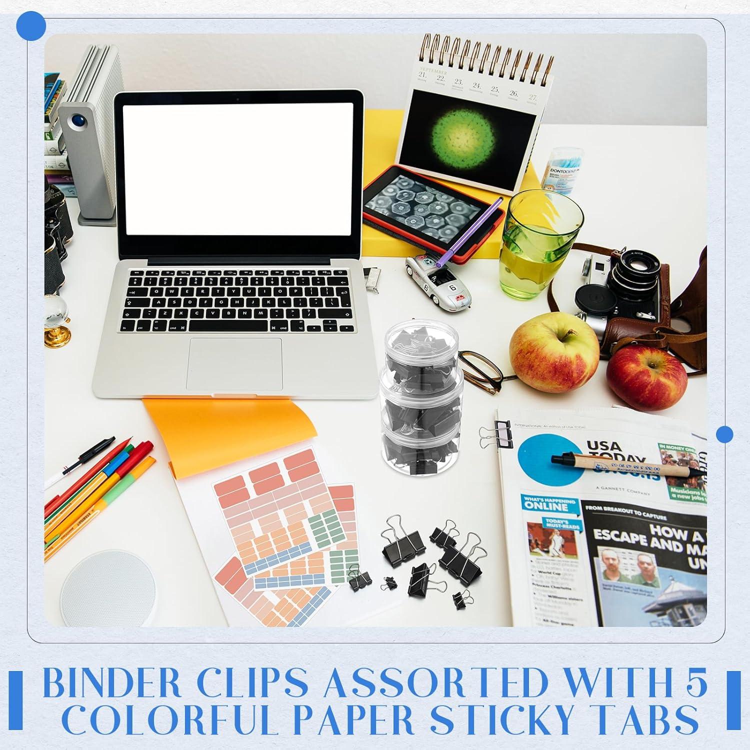 208 Clips de Carpeta Fuyoooo con Etiquetas Adhesivas - 6 Tamaños