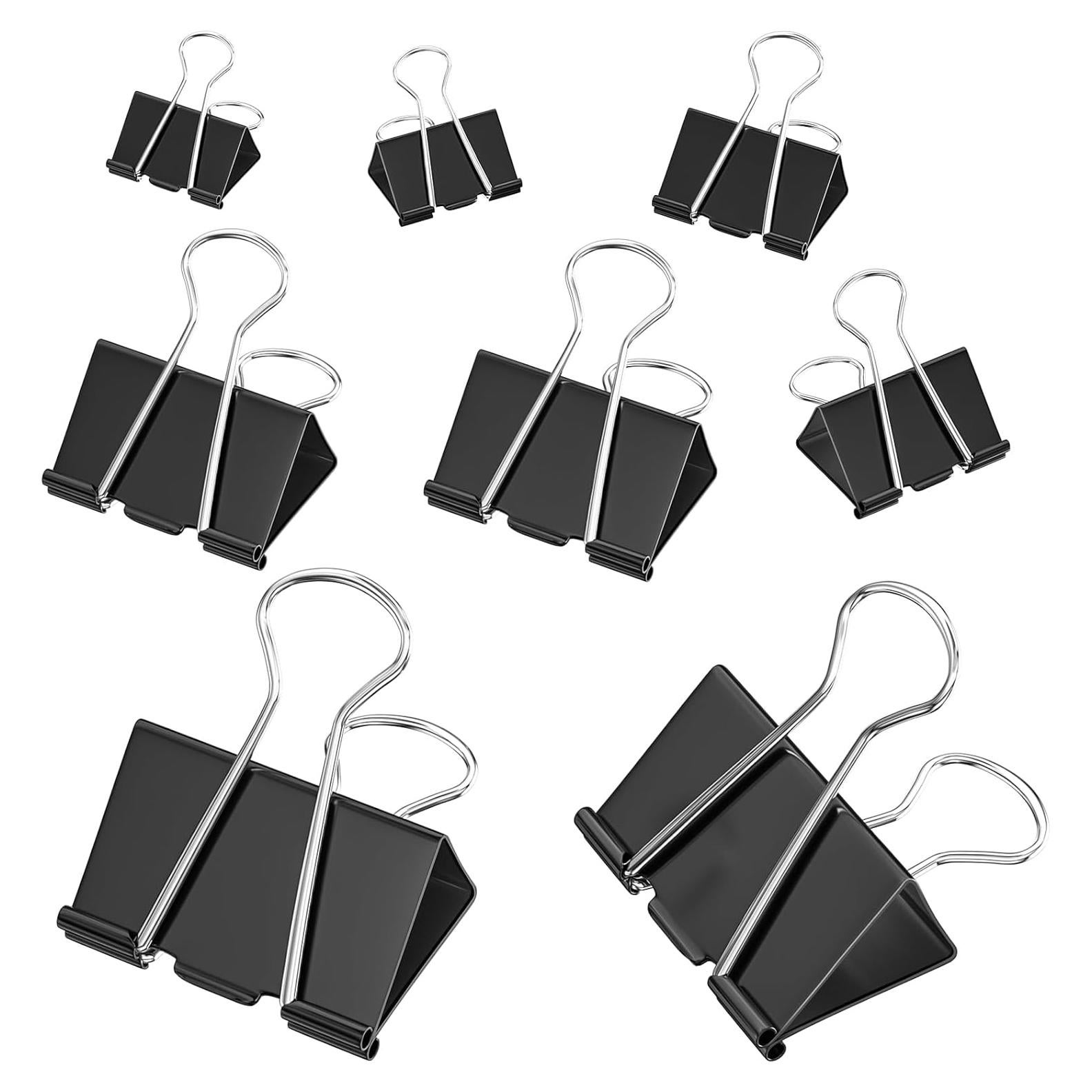 200 Clips de Carpeta KKEETUR Metal Negros 4 Tamaños Suministros