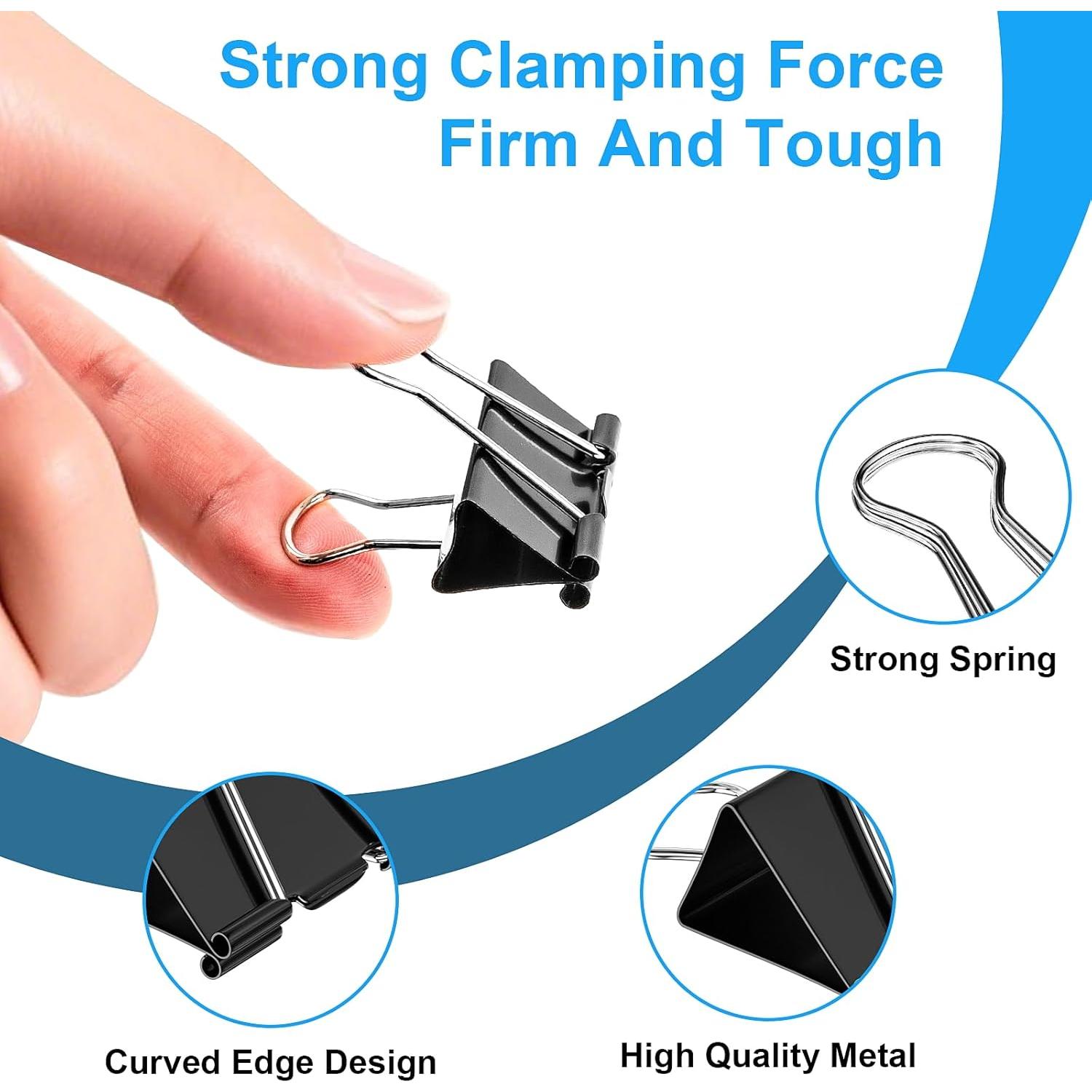 200 Clips de Carpeta KKEETUR Metal Negros 4 Tamaños Suministros