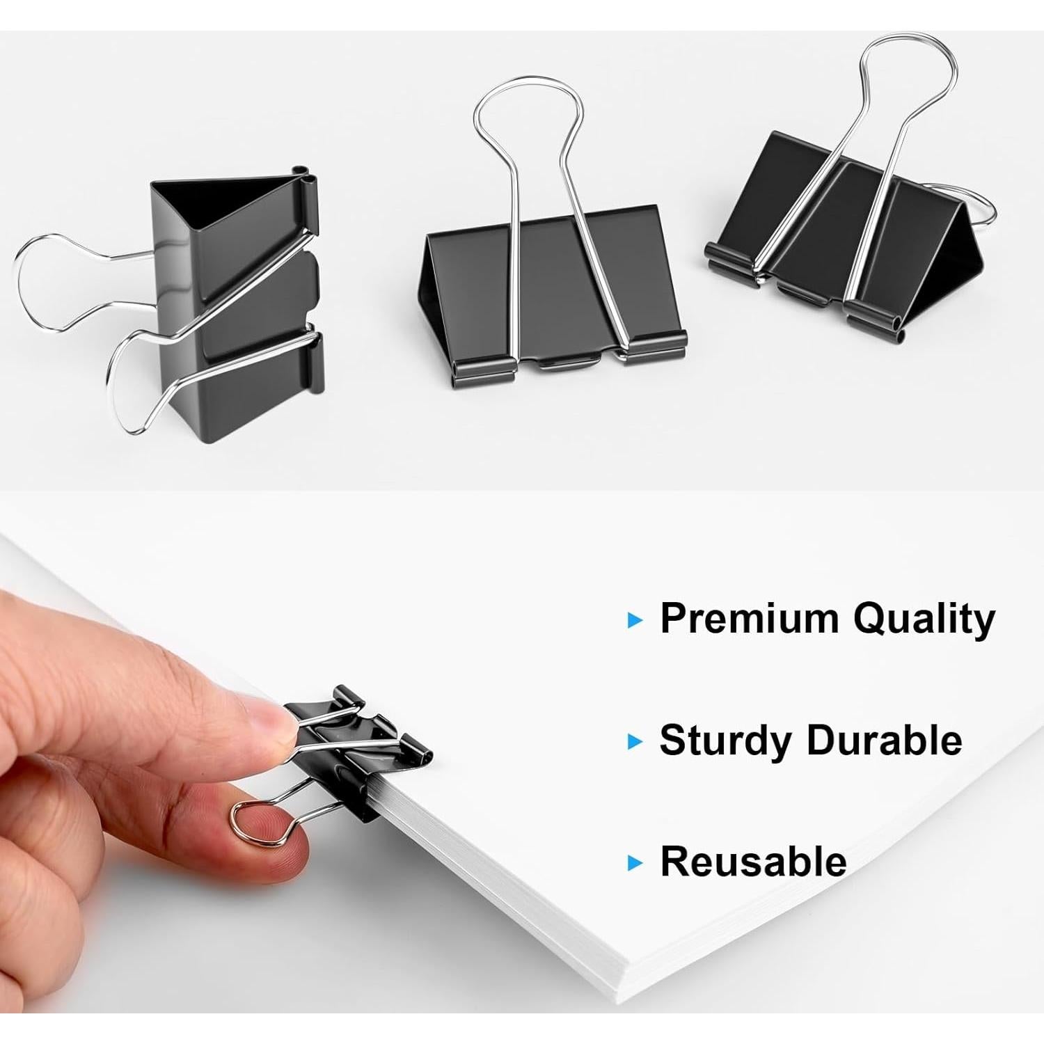 200 Clips de Carpeta KKEETUR Metal Negros 4 Tamaños Suministros