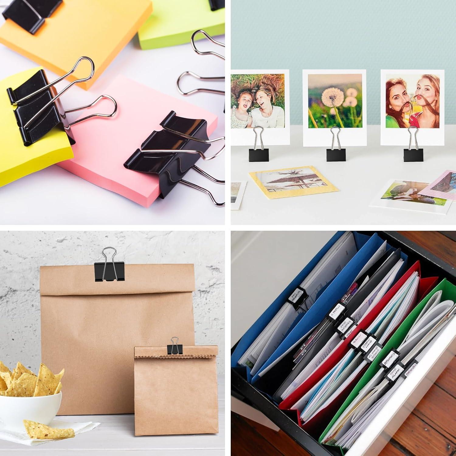 200 Clips de Carpeta KKEETUR Metal Negros 4 Tamaños Suministros