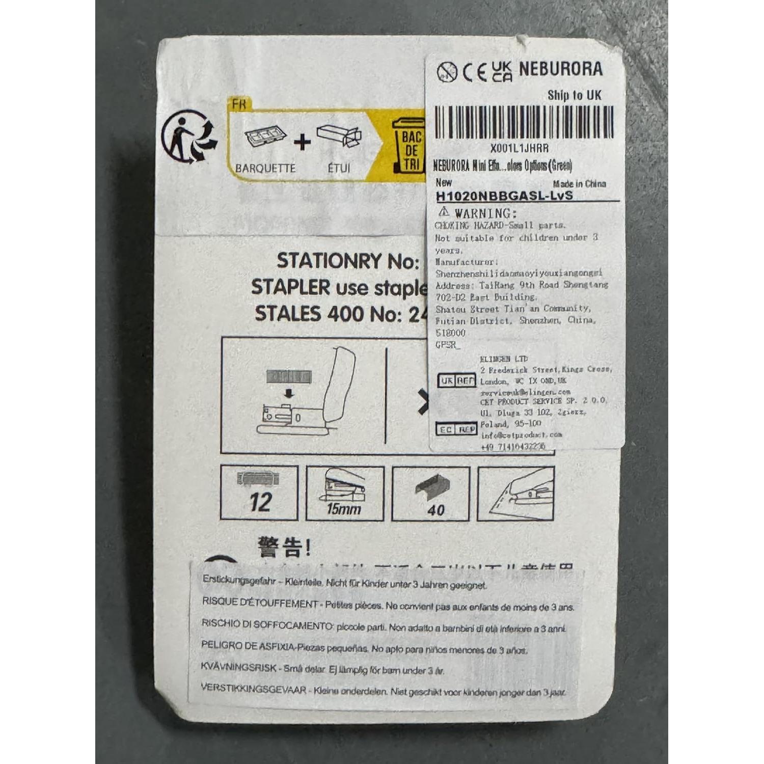 Grapadora de Escritorio NEBURORA Verde Mini con 400 Grapas