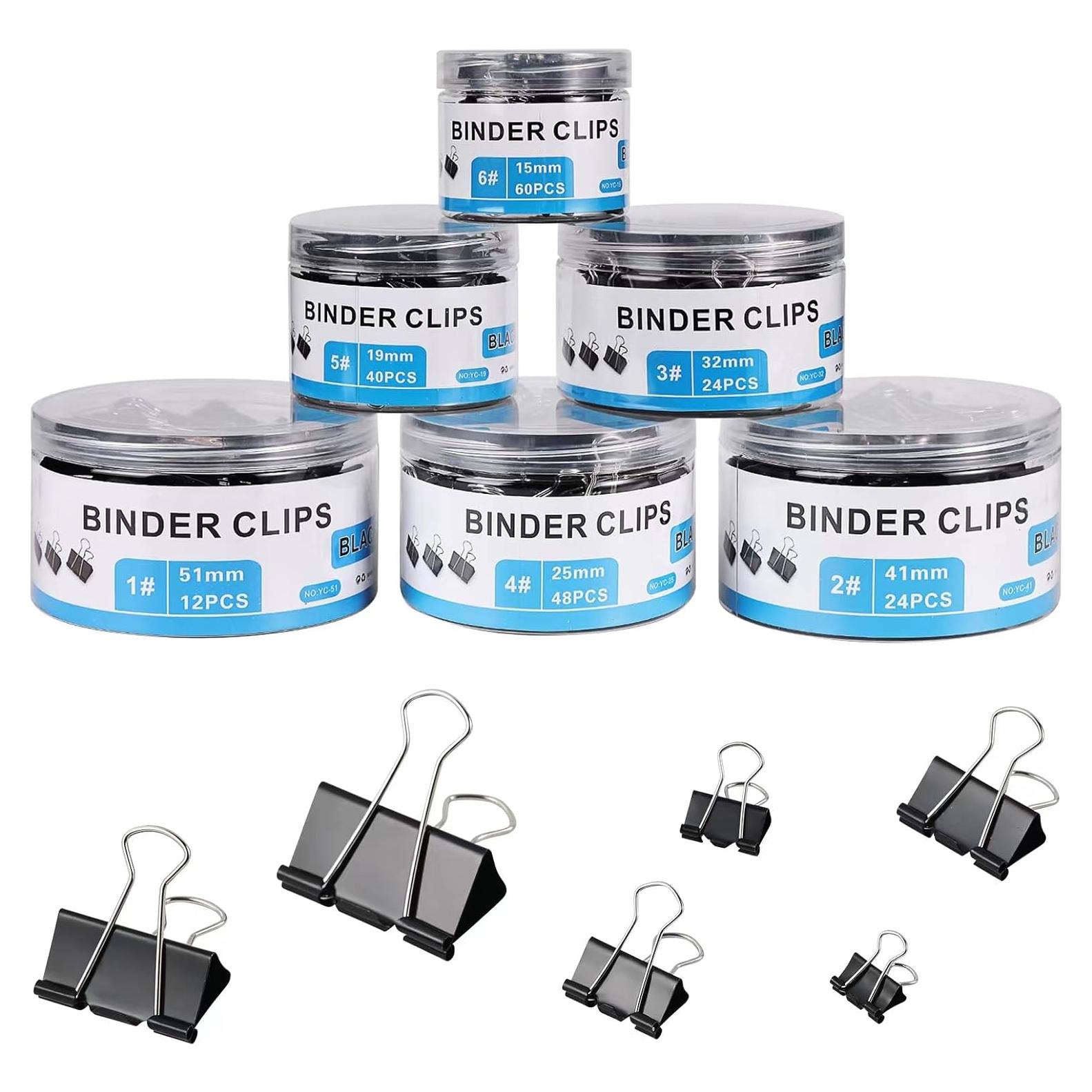 208 Clips de Carpeta de Metal EFOK en 6 Tamaños Negros