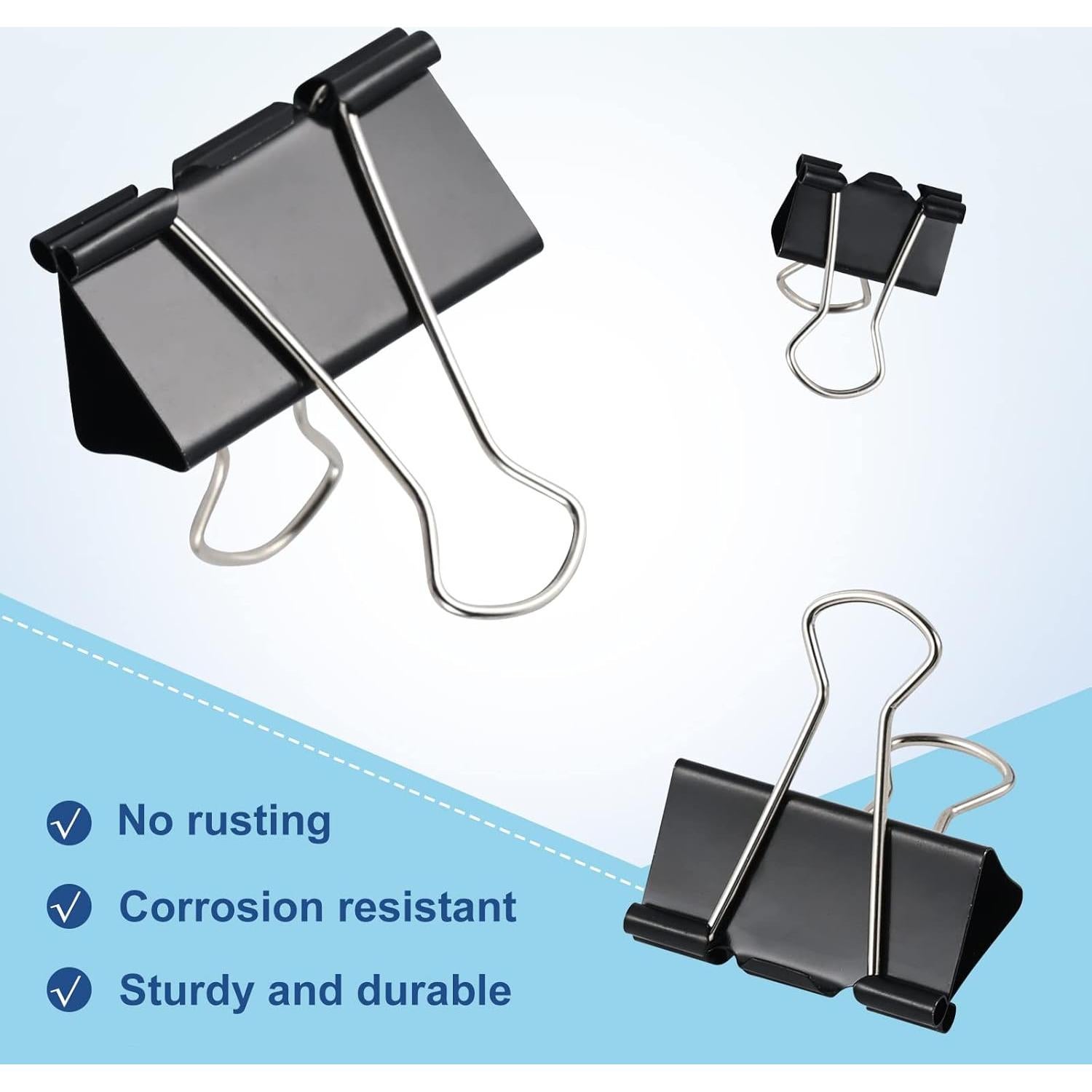 208 Clips de Carpeta de Metal EFOK en 6 Tamaños Negros