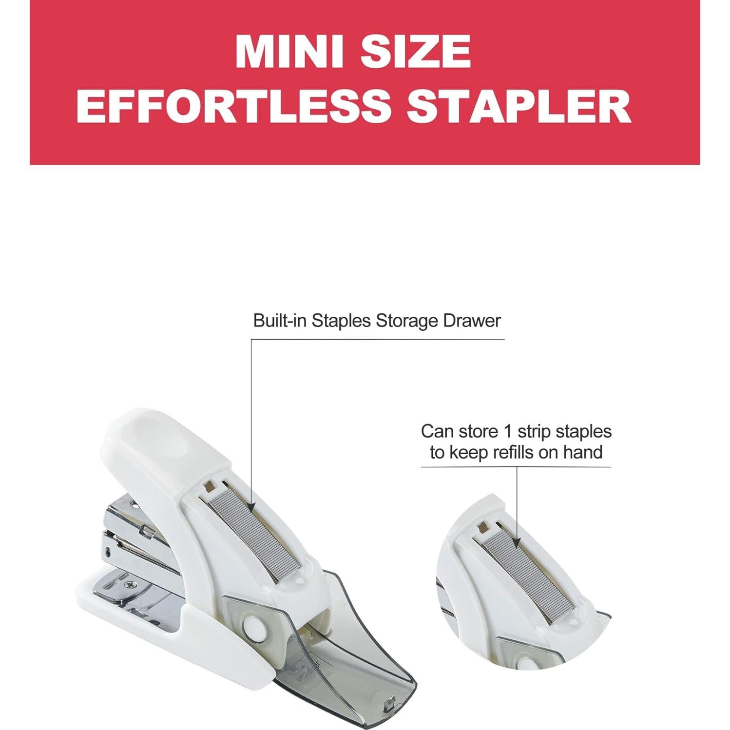 Grapadora Mini Sin Esfuerzo PAPERPAL Blanca, Capacidad 20 Hojas