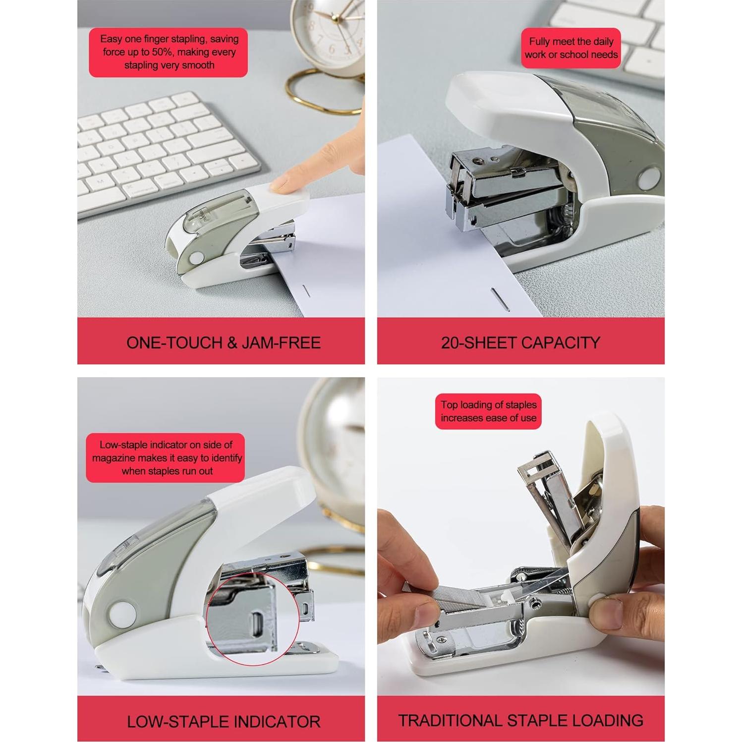 Grapadora Mini Sin Esfuerzo PAPERPAL Blanca, Capacidad 20 Hojas