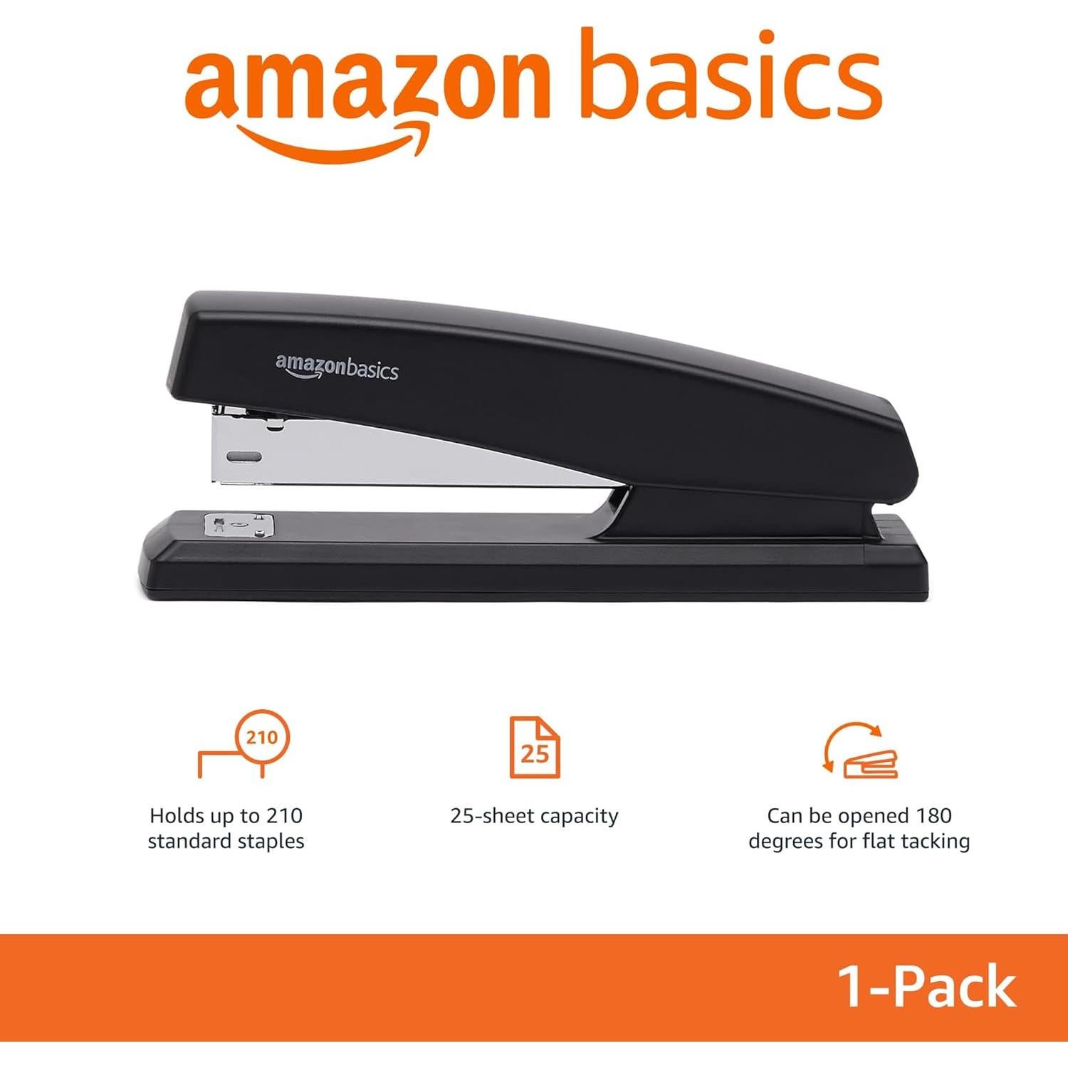 Grapadora Amazon Basics Negra con 1000 Grapas, 25 Hojas