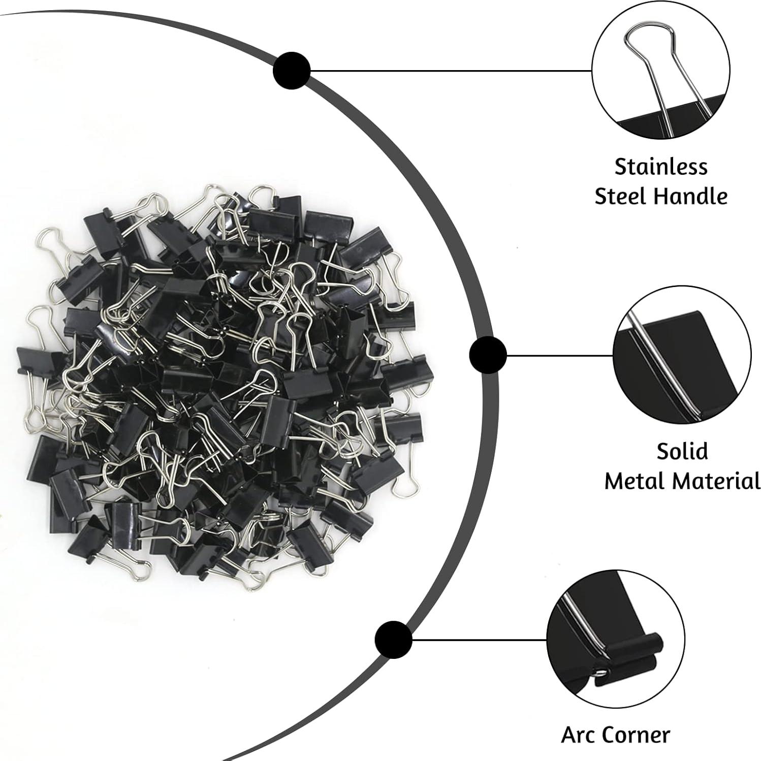 Paquete de 120 Mini Clips de Carpeta Negros 15mm OWLKELA