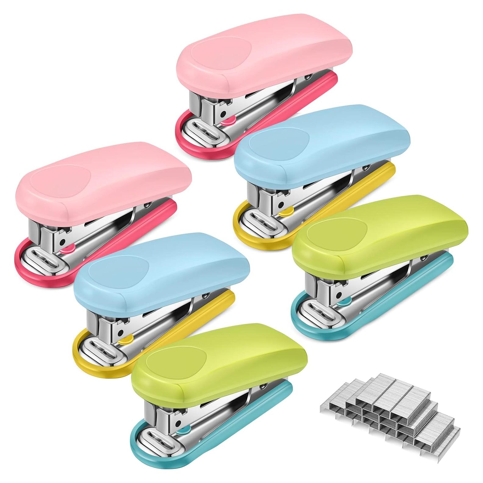 Mini Grapadora Leinuosen 6 Pack Rosa Azul Verde 16 Hojas