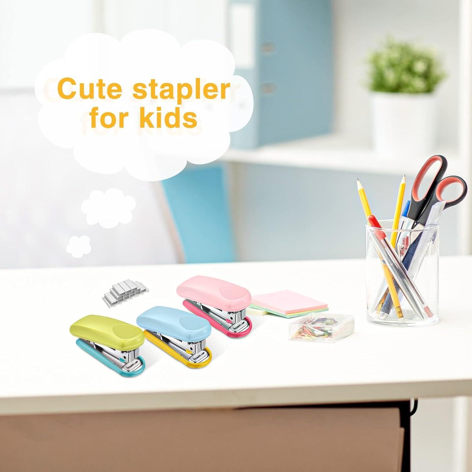 Mini Grapadora Leinuosen 6 Pack Rosa Azul Verde 16 Hojas