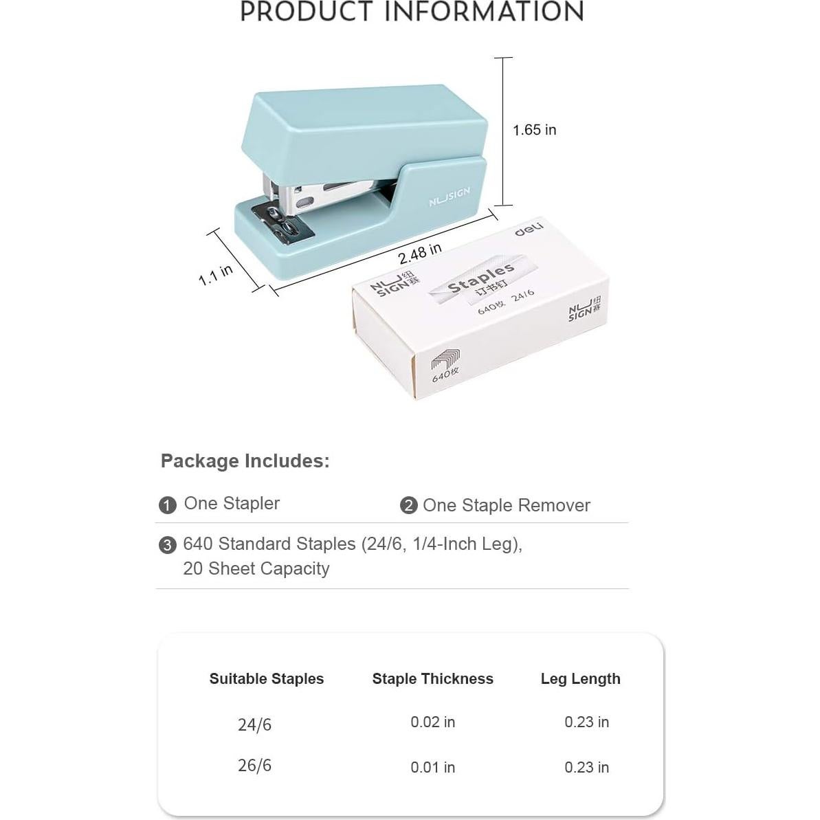 Mini Grapadora Leven Azul 20 Hojas con 640 Grapas