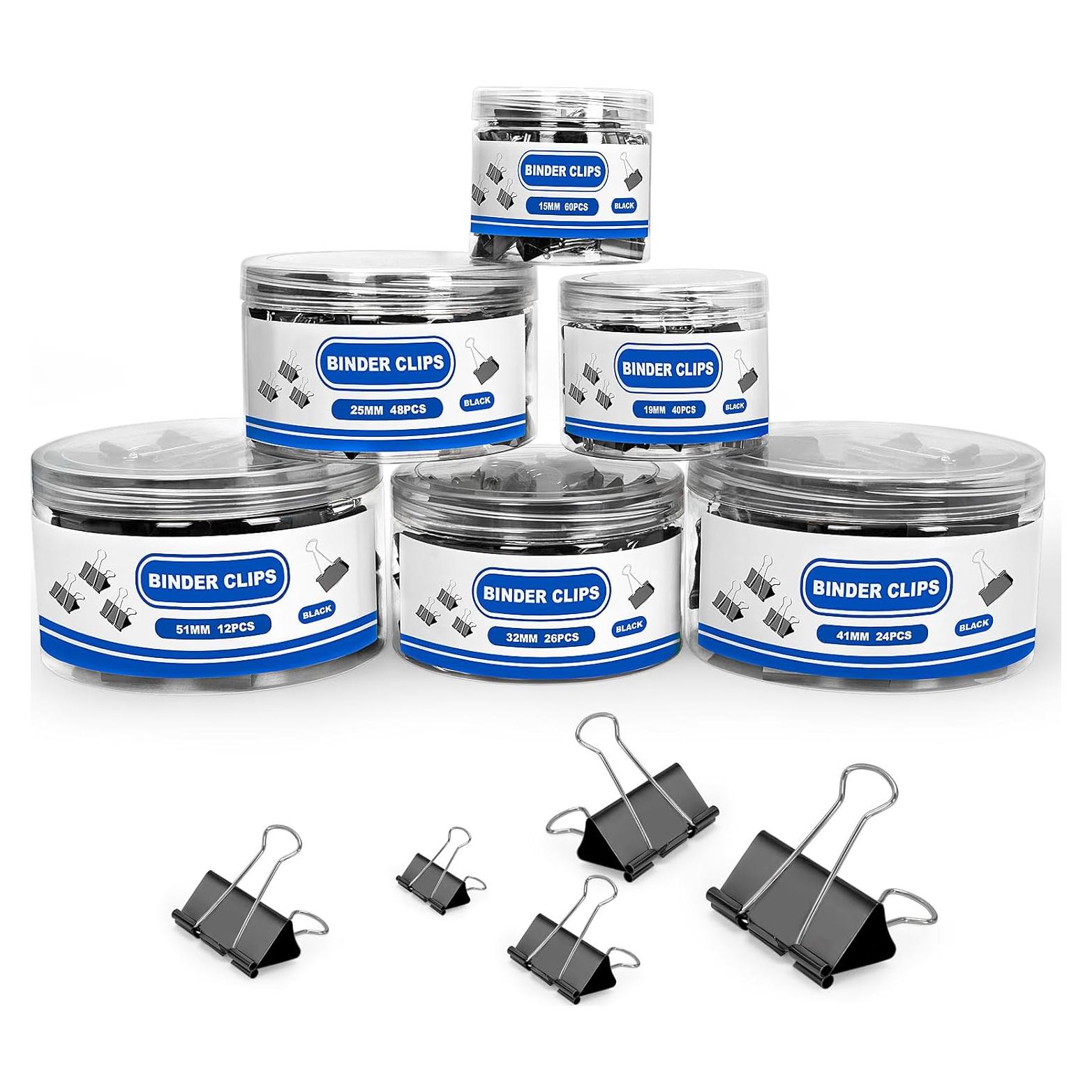 BainGesk 210 Clips de Encuadernación Metal Negro Tamaños Variados