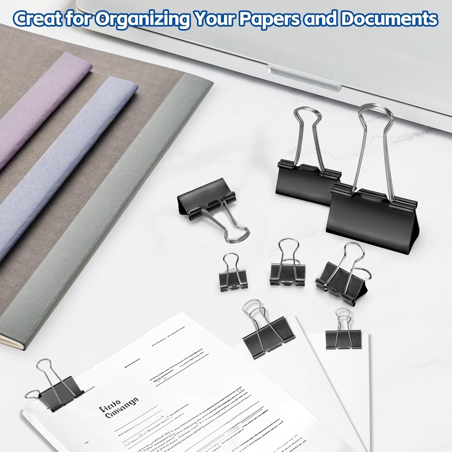 BainGesk 210 Clips de Encuadernación Metal Negro Tamaños Variados