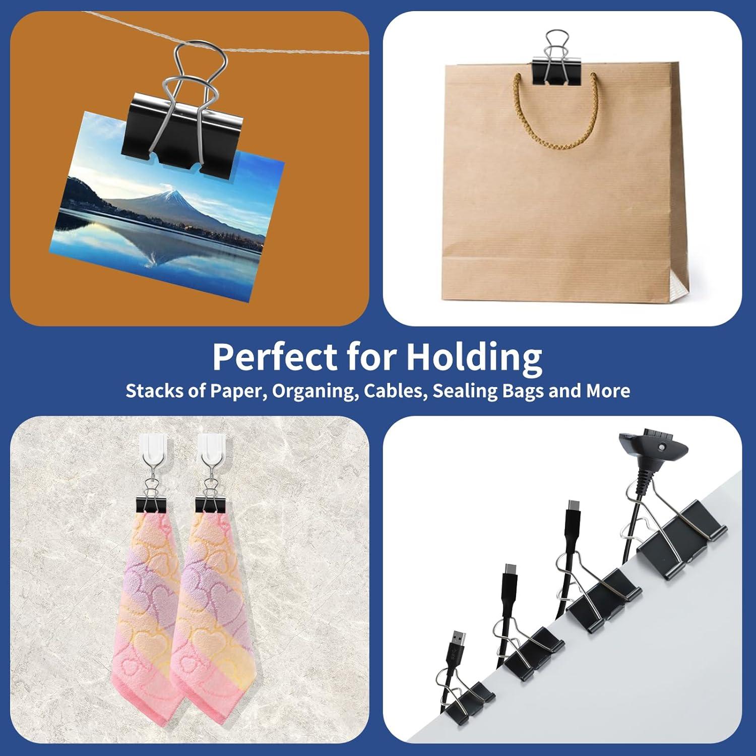 BainGesk 210 Clips de Encuadernación Metal Negro Tamaños Variados