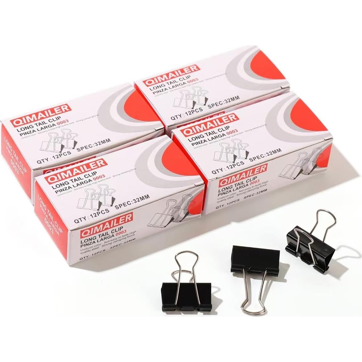 Clips de Carpeta Medianos Qimailer 48 Pcs 32mm Negro