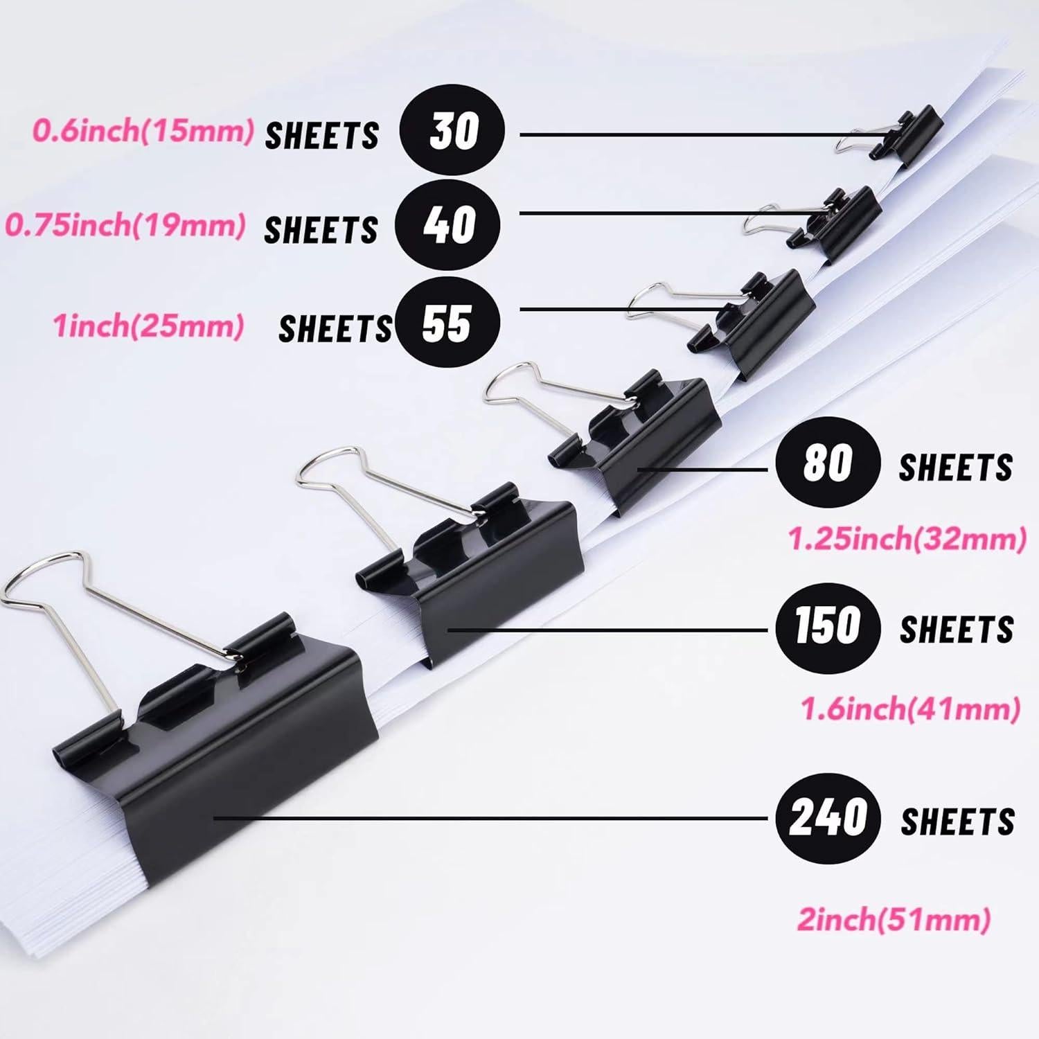 Clips de Carpeta Medianos Qimailer 48 Pcs 32mm Negro