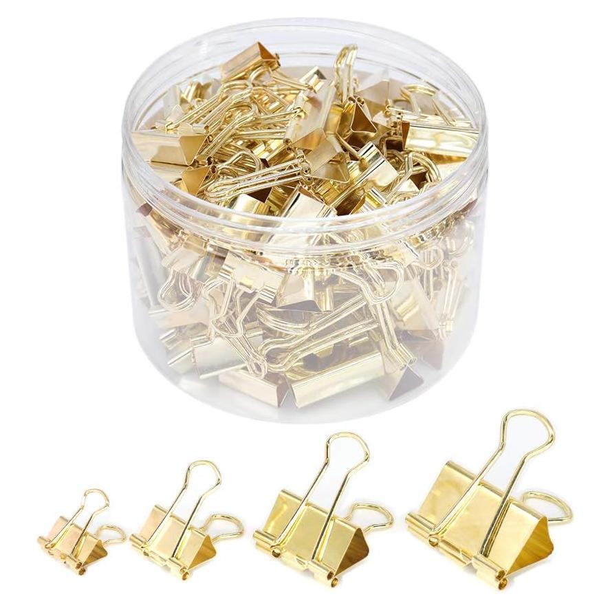 Clips de Carpeta YOPINK Dorados, 100 Piezas, Tamaños Variados