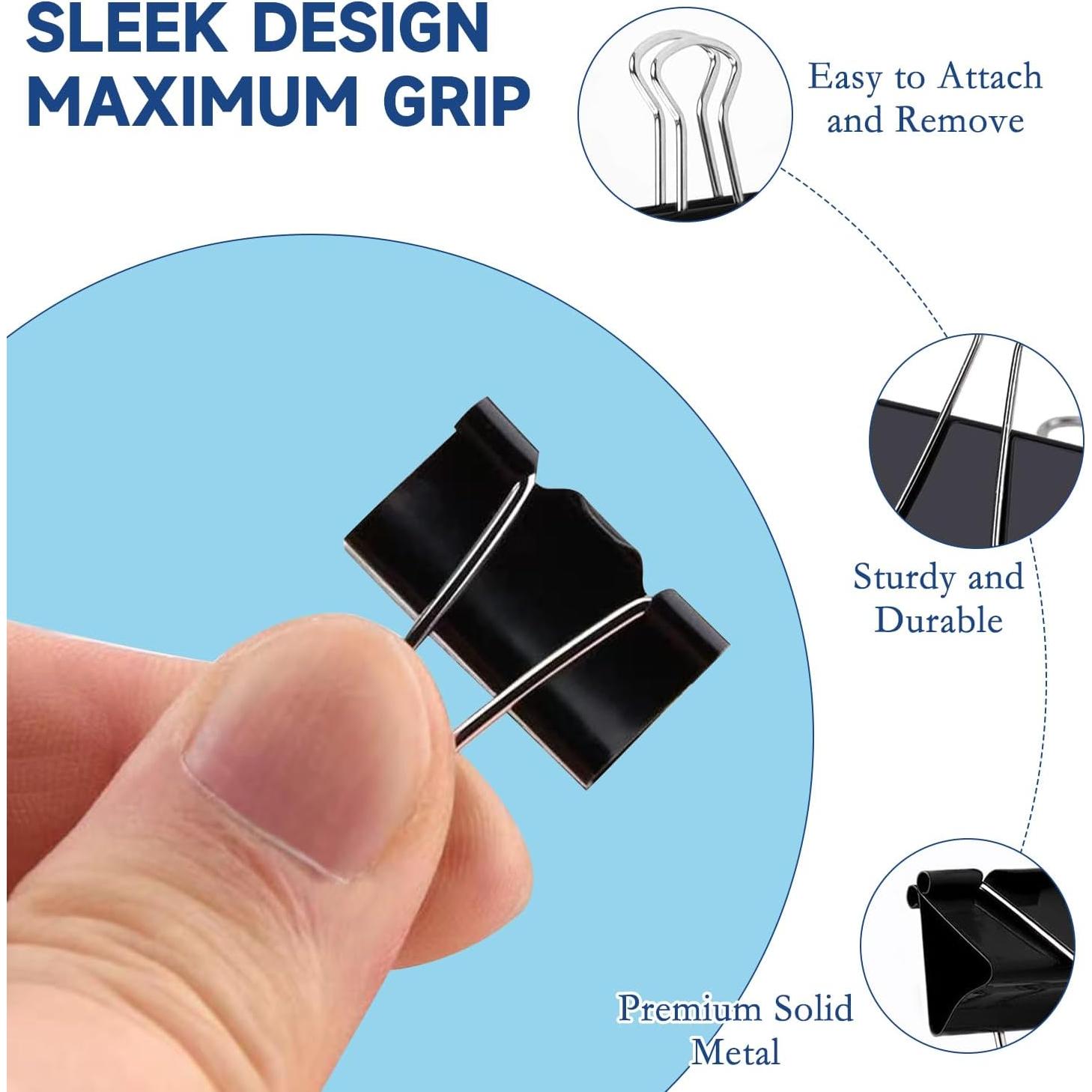 240 Clips de Carpeta Negros JIURUN 15mm Reutilizables