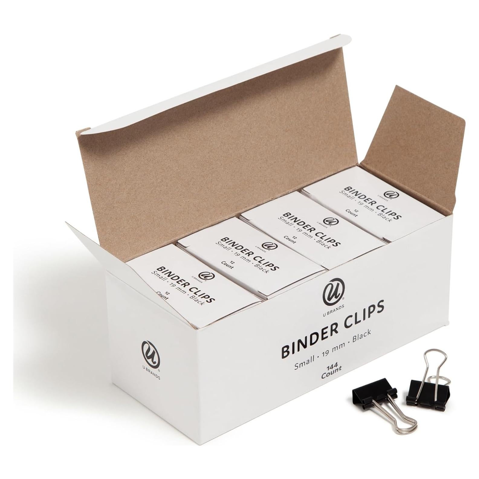 Clips de Carpeta U Brands 19 mm, 144 Unidades, Acero Negro