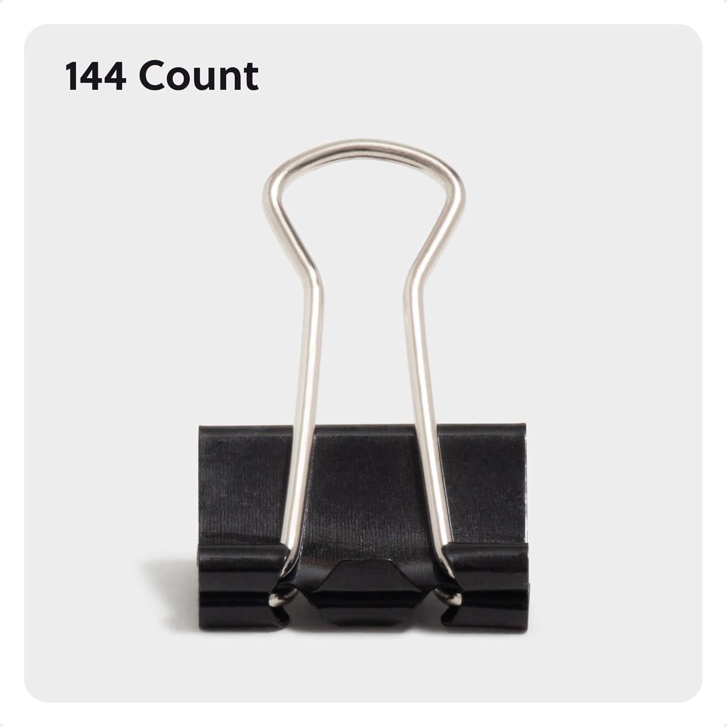 Clips de Carpeta U Brands 19 mm, 144 Unidades, Acero Negro