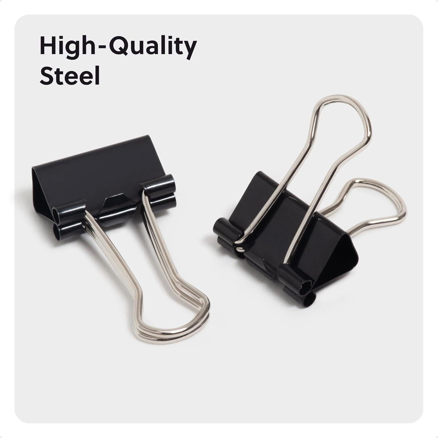 Clips de Carpeta U Brands 19 mm, 144 Unidades, Acero Negro