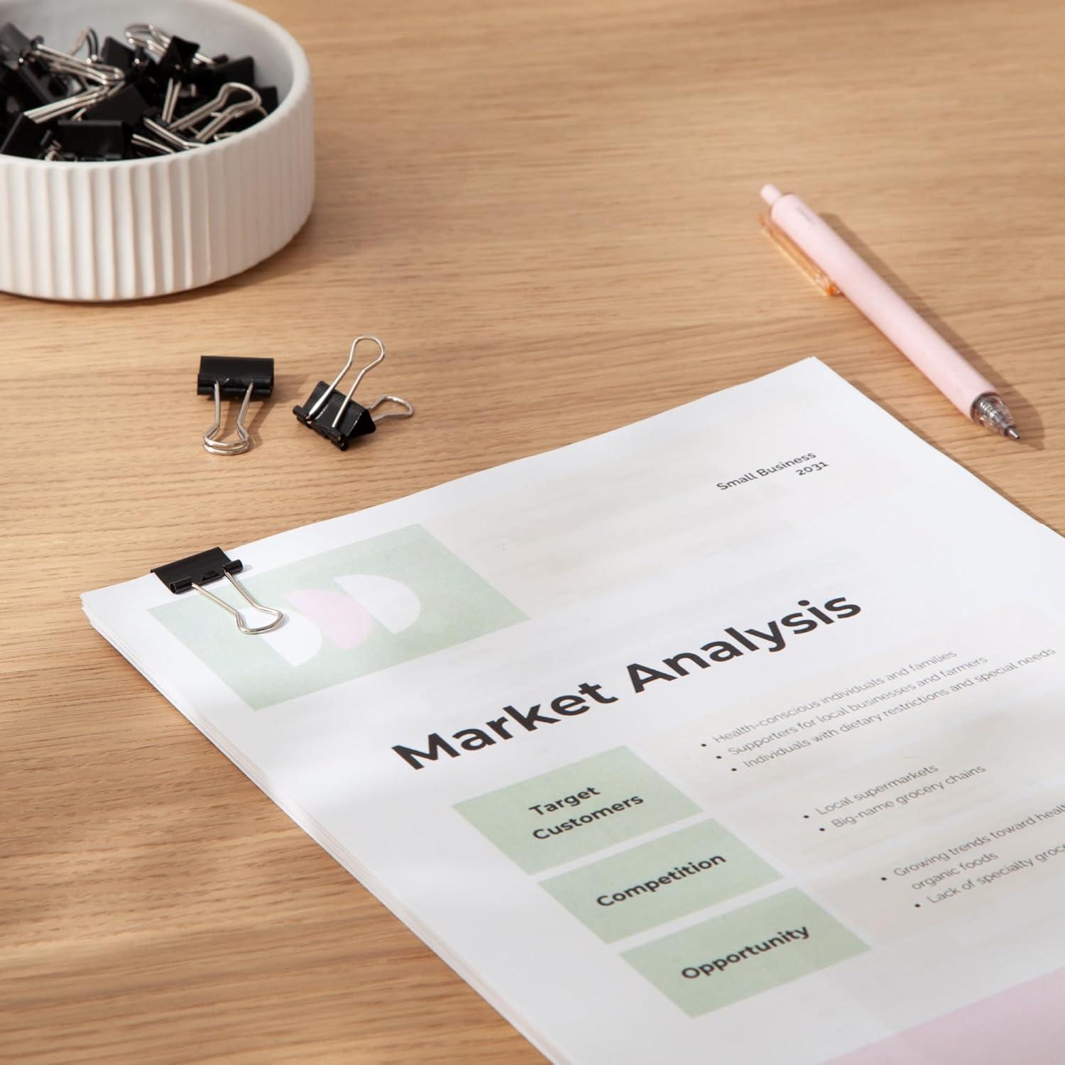 Clips de Carpeta U Brands 19 mm, 144 Unidades, Acero Negro