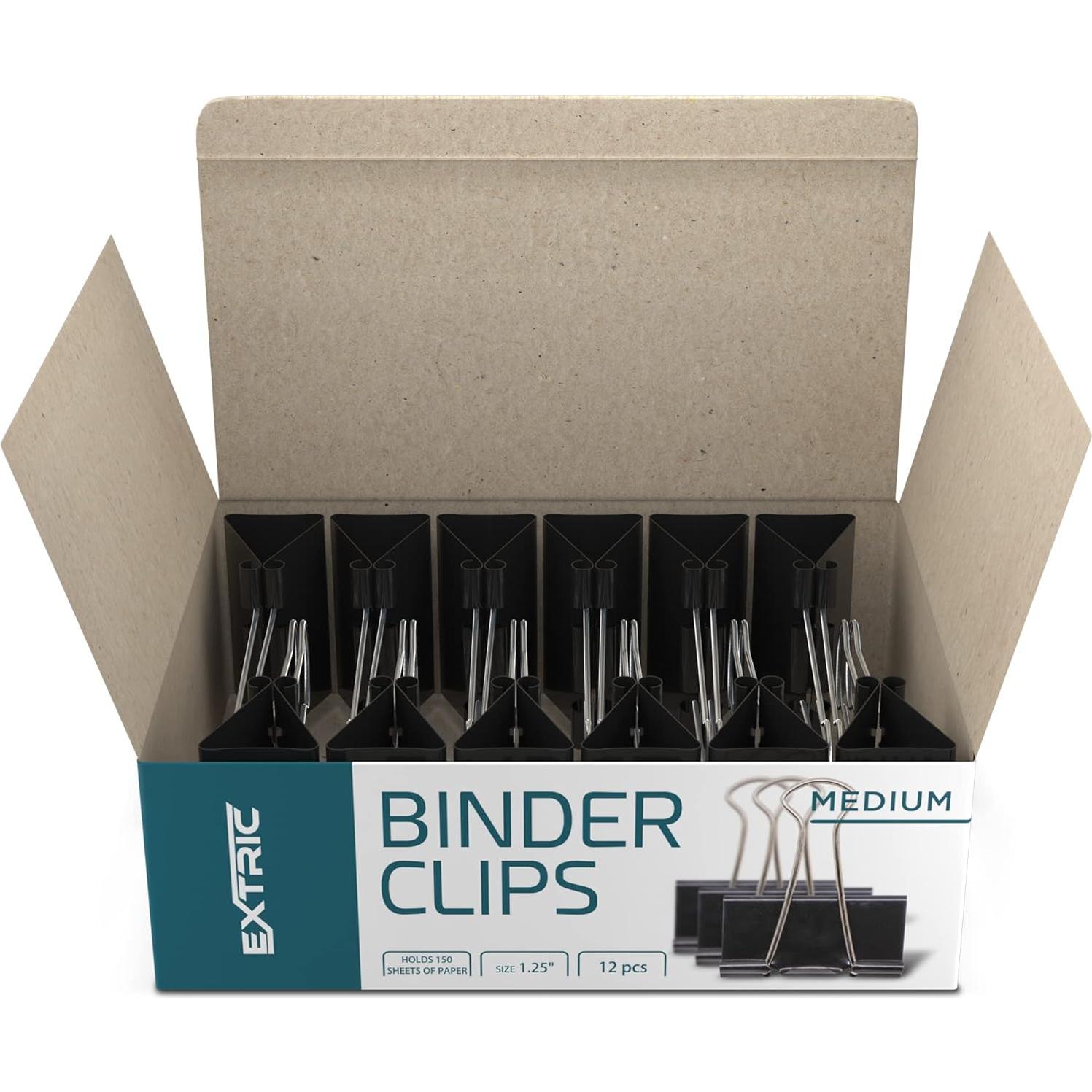 Clip de Carpeta Mediano EXTRIC - 48 Unidades, 3.18 cm, Negro