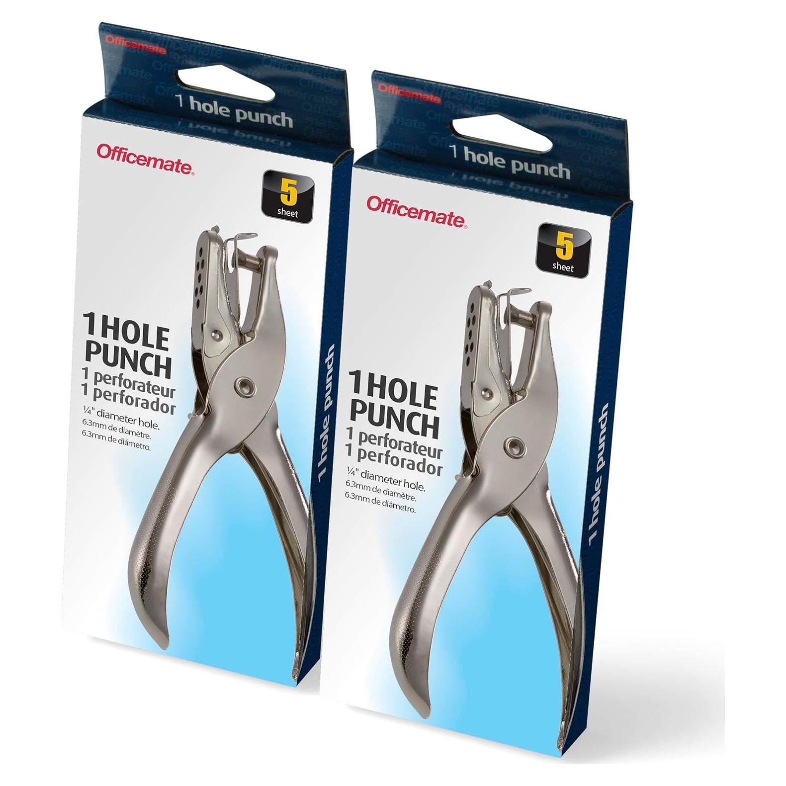 Perforadora Manual Officemate Plata 1 Agujero 5 Hojas Paquete 2