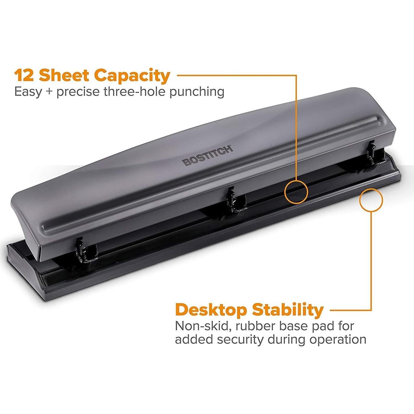 Perforadora Bostitch 3 Agujeros Metal 12 Hojas Gris