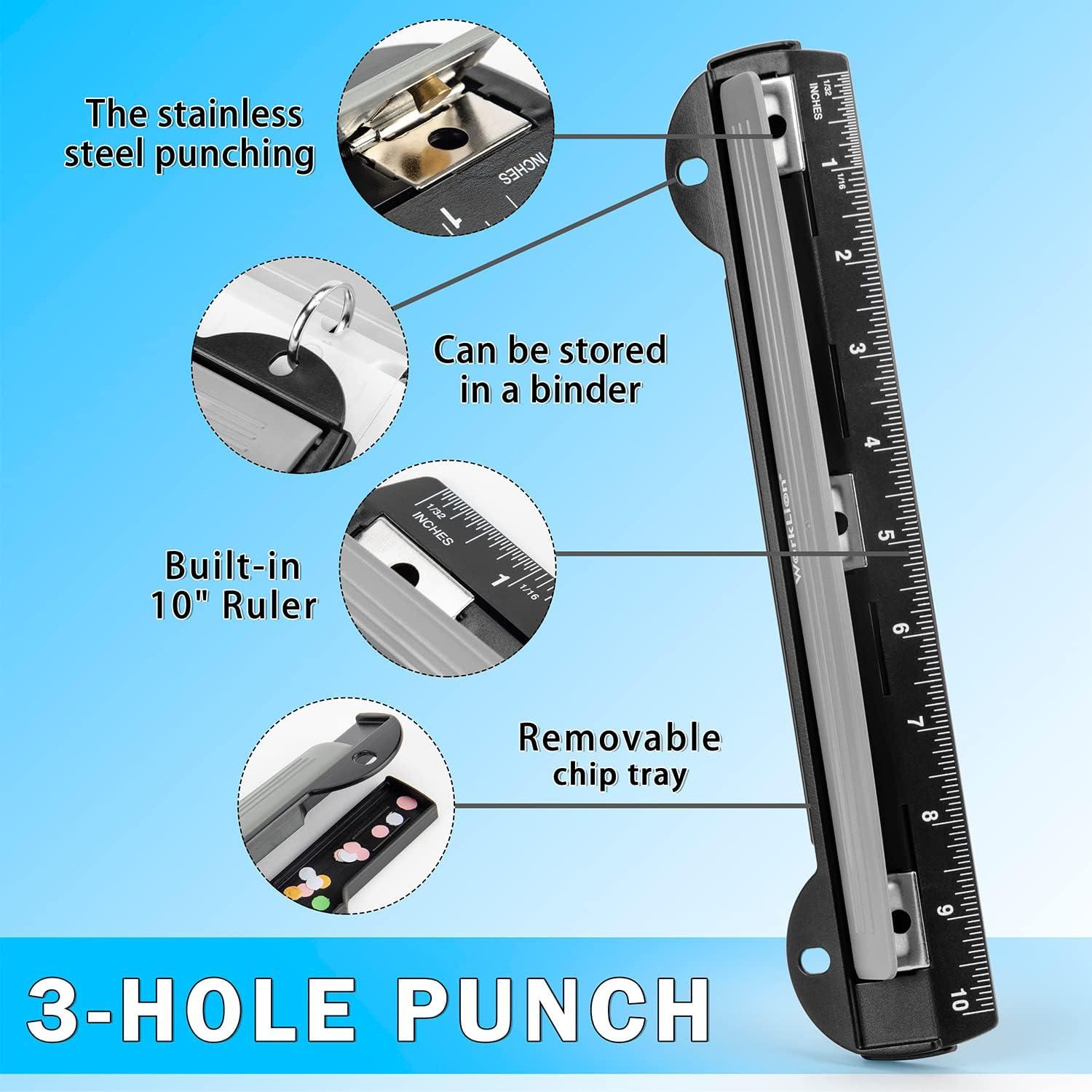 Perforador Manual WORKLION 3 Agujeros Negro 25.4 cm