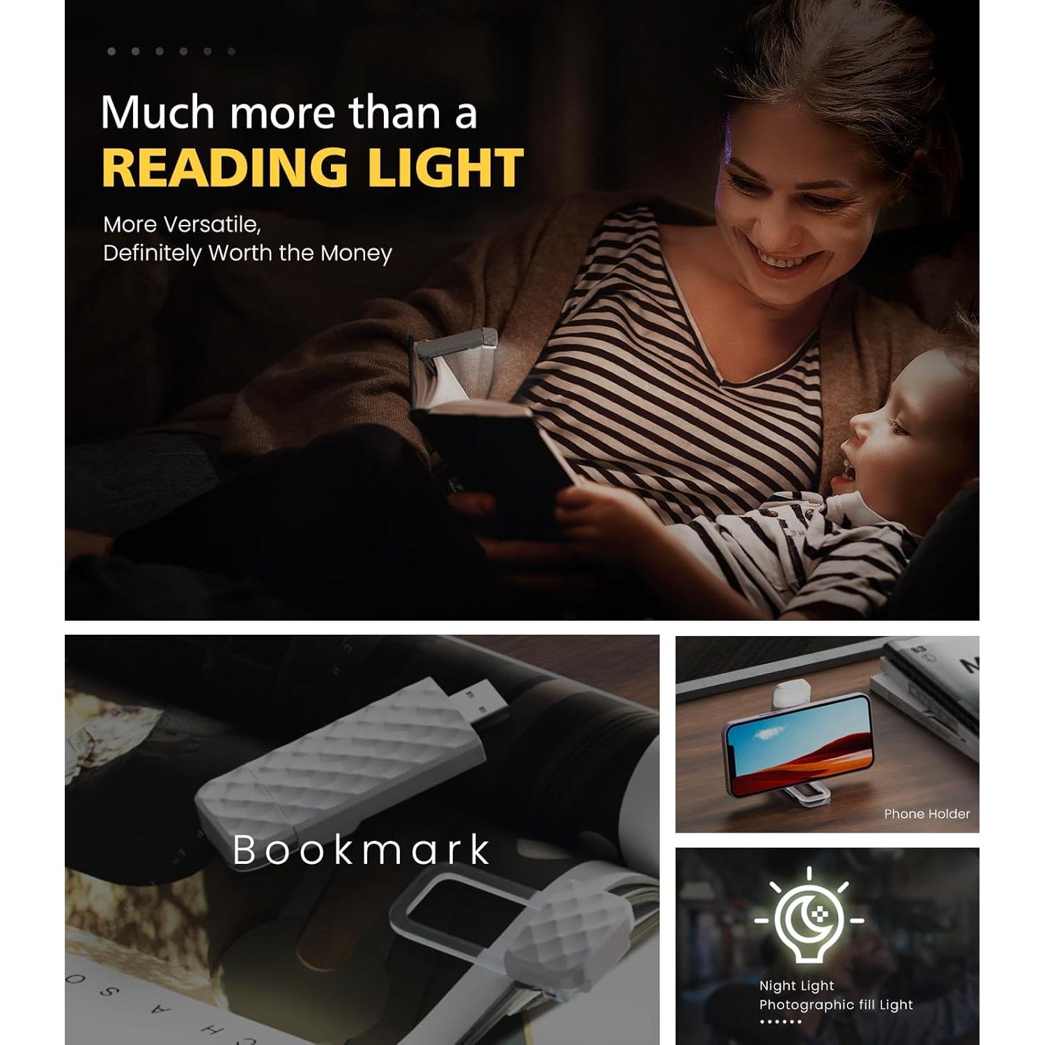 Luz de lectura recargable OPAUL LED con clip 5 niveles brillo