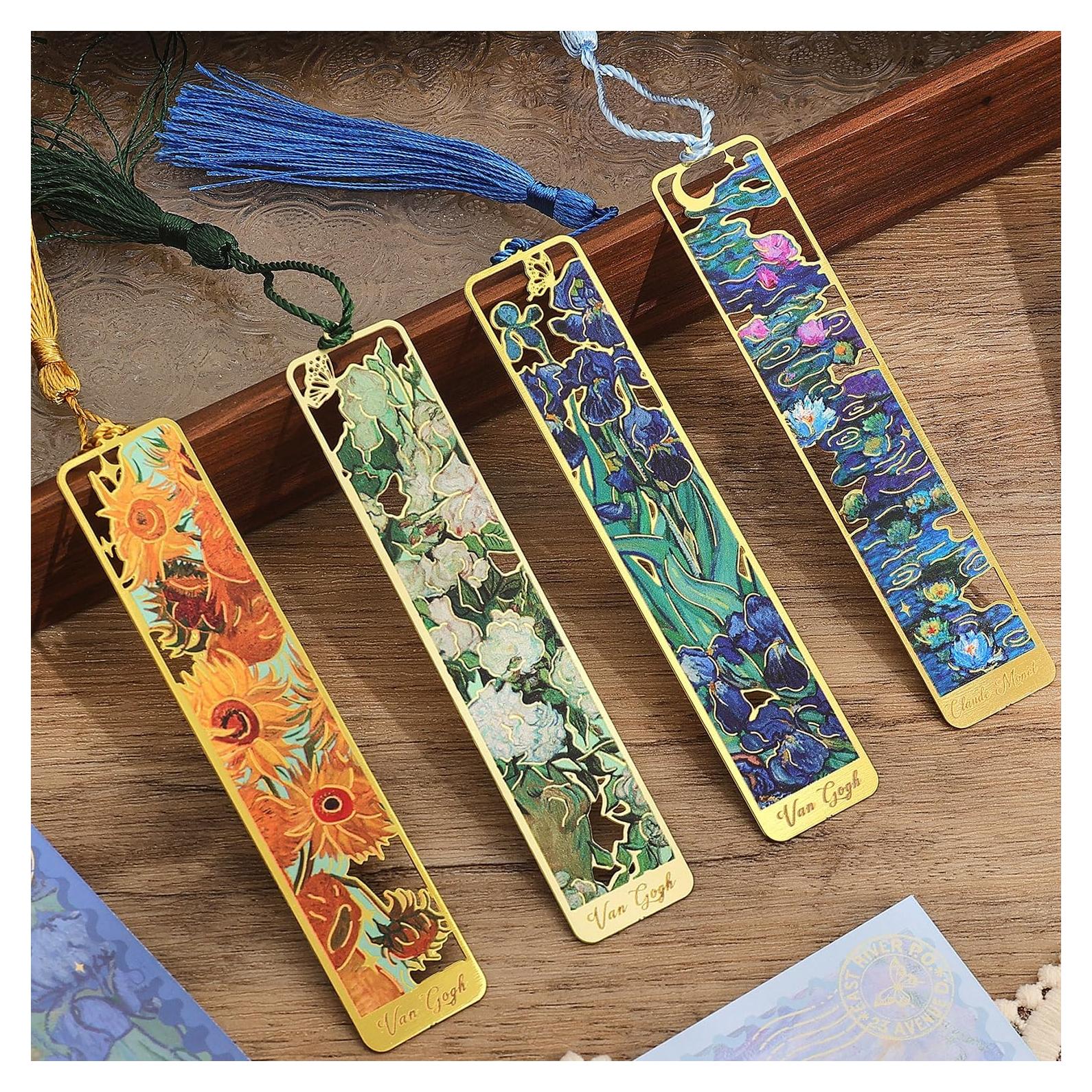 4 Marcadores de Metal Emmoolife con Diseño Van Gogh 10.5x2cm